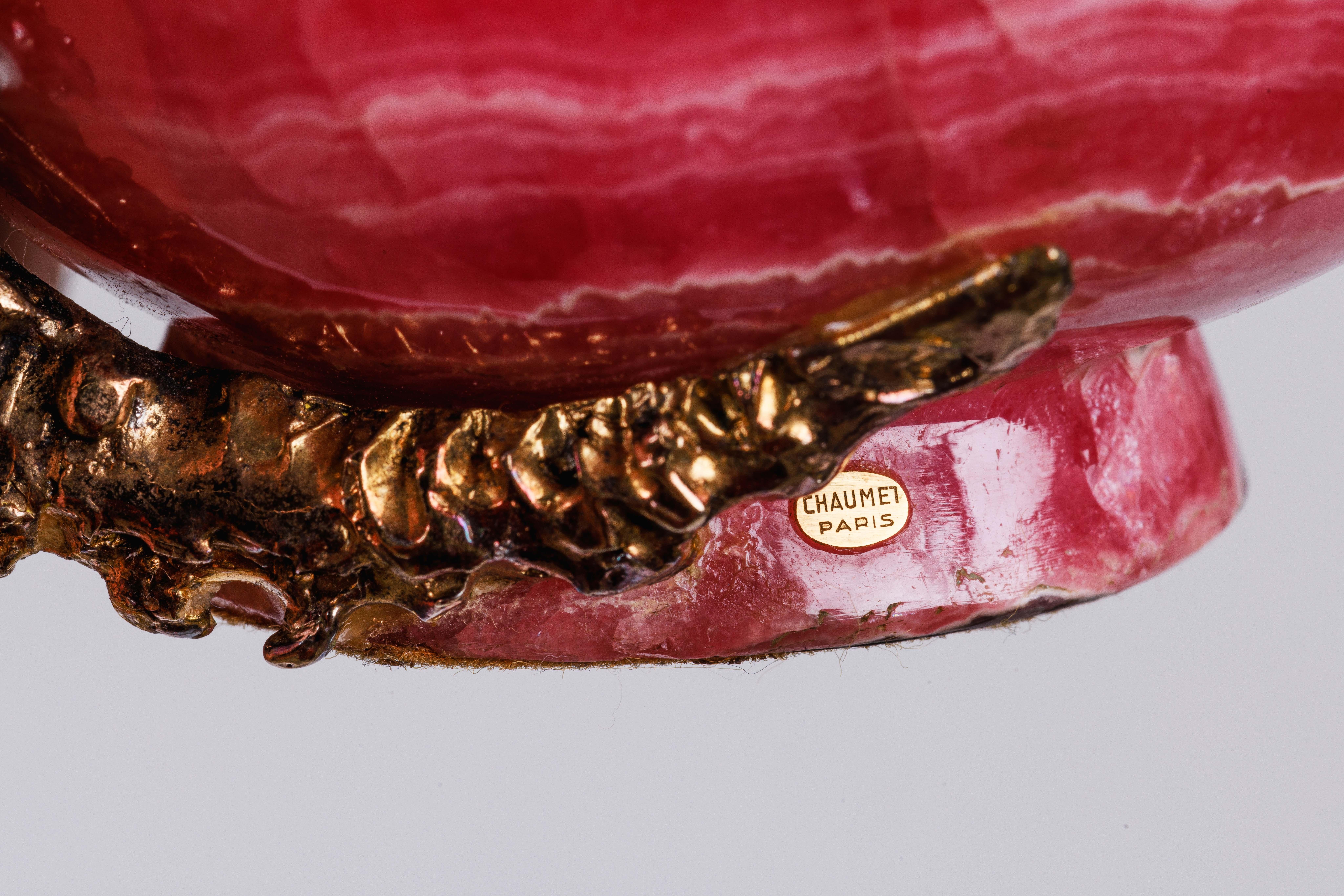 Chaumet Paris, ein französischer, silbervergoldeter Rhodochrositbecher mit Seepferdchenmotiv im Angebot 5