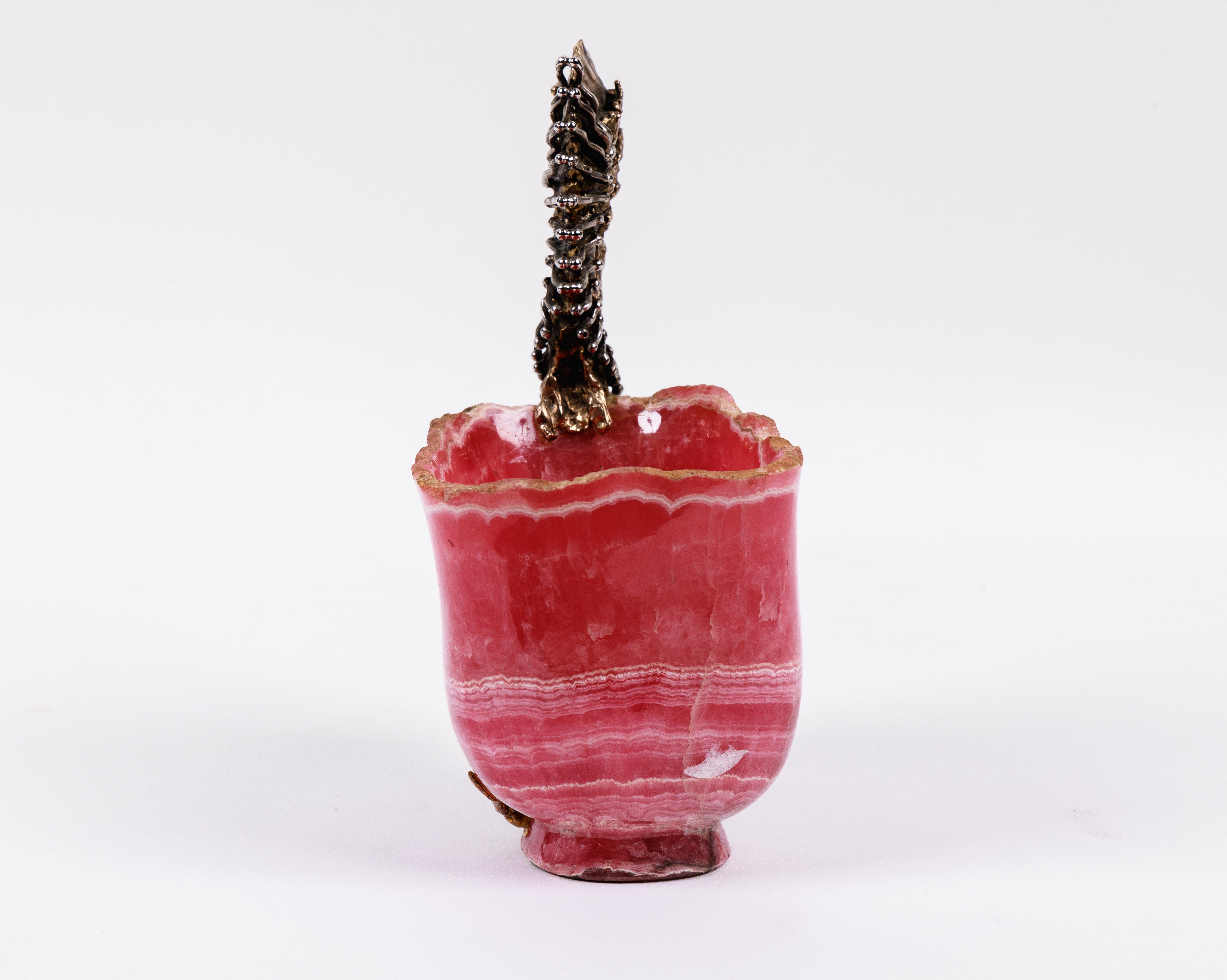 Chaumet Paris, a French Silver-Gilt Seahorse Mounted Rhodochrosite Cup For Sale 5