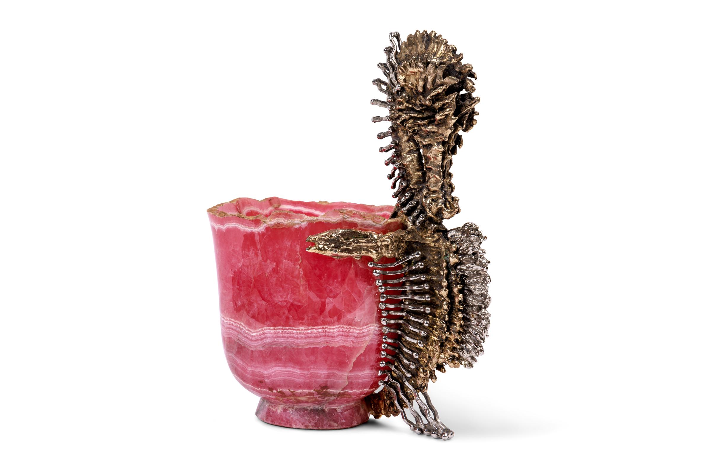 Brutalist Chaumet Paris, a French Silver-Gilt Seahorse Mounted Rhodochrosite Cup For Sale