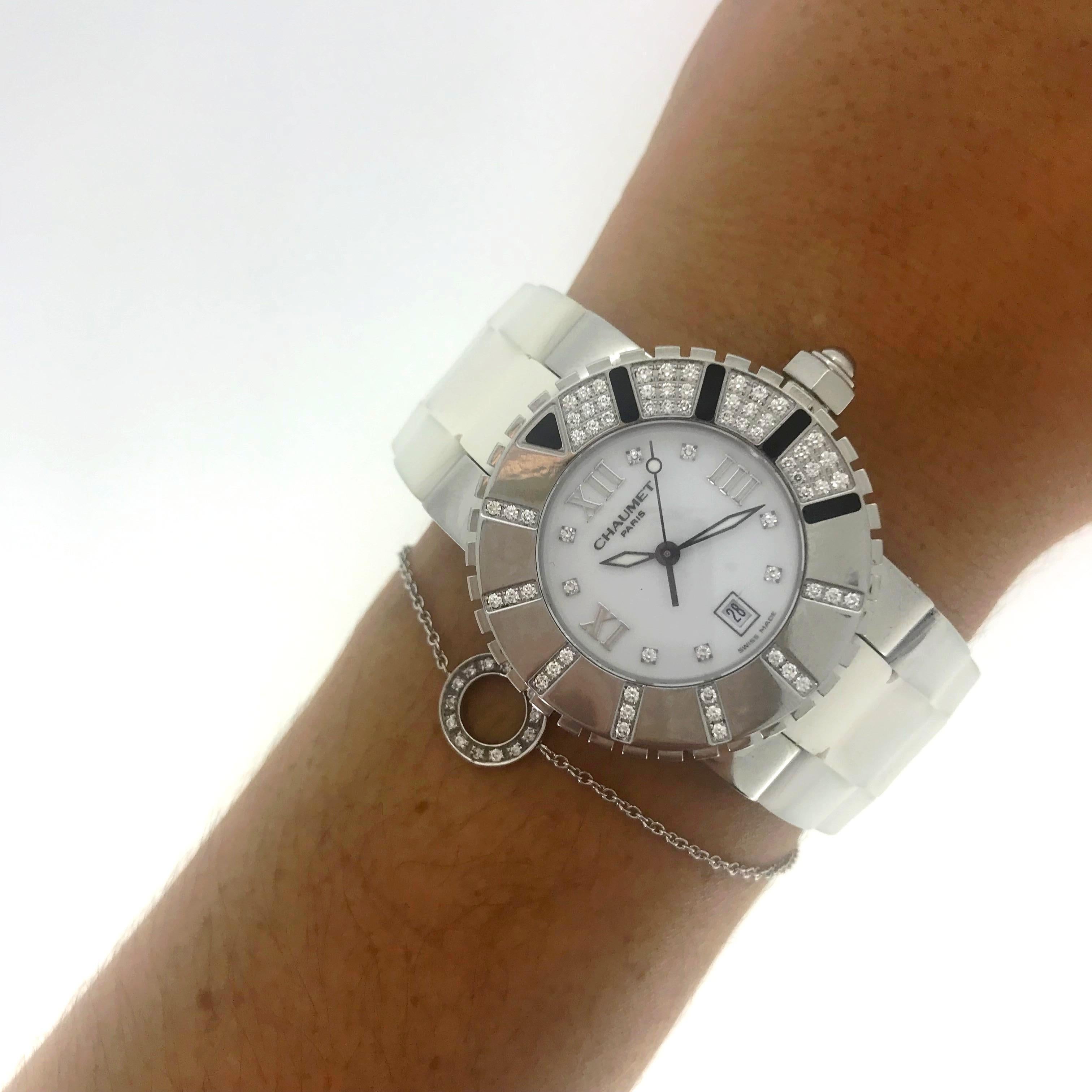 Chaumet Paris Class One Polished Steel Diamond Wristwatch 8