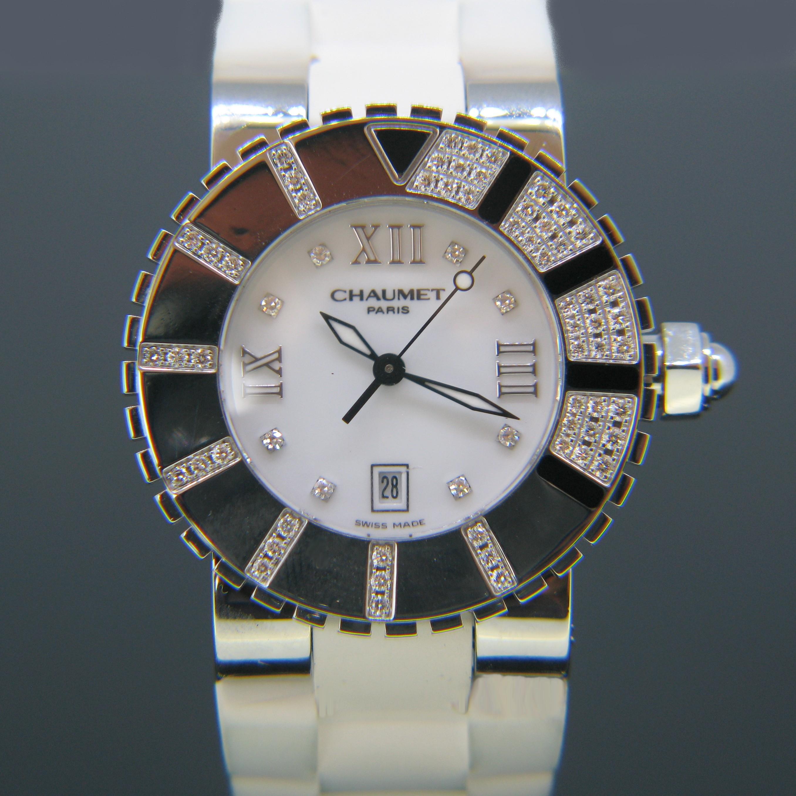 Contemporary Chaumet Paris Class One Polished Steel Diamond Wristwatch