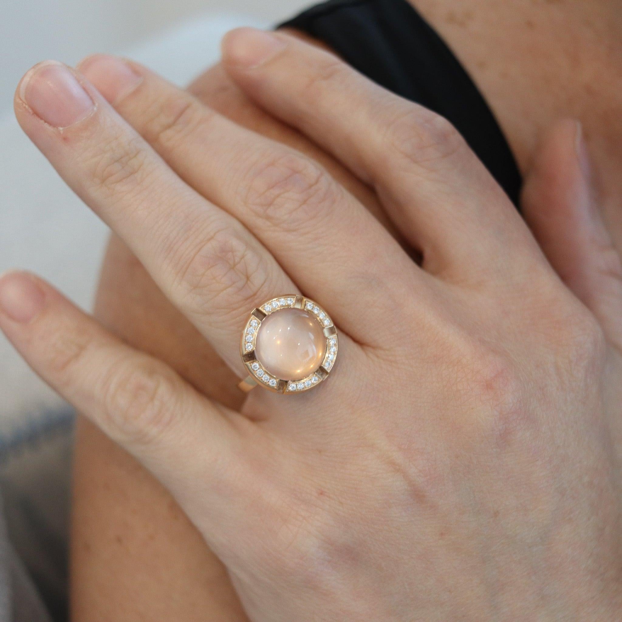 Modern CHAUMET Paris Class-One Ring In 18Kt Gold With VS Diamonds & Moonstone For Sale