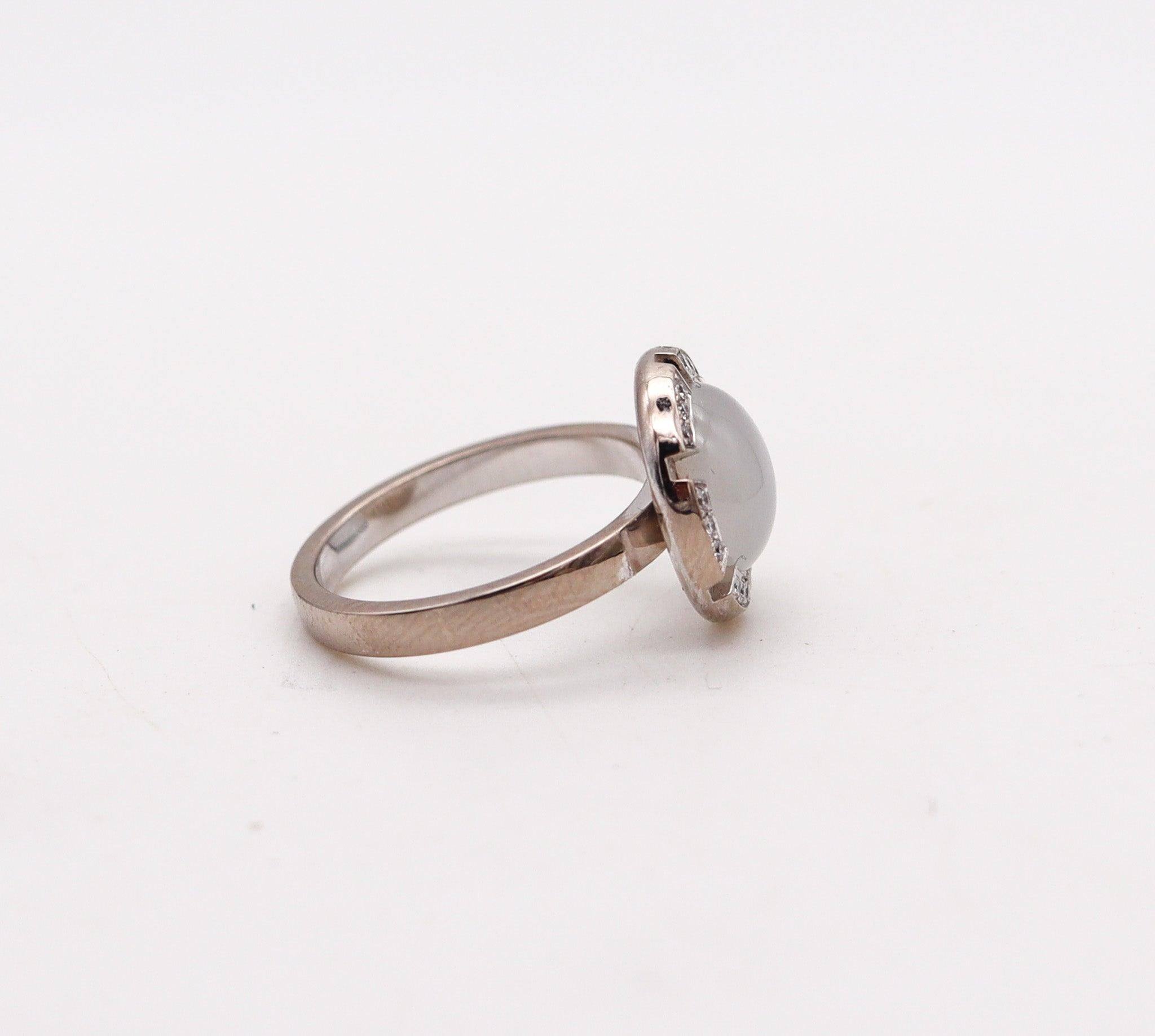 Modern CHAUMET Paris Class-One Ring In 18Kt White Gold With VS Diamonds & Moonstone