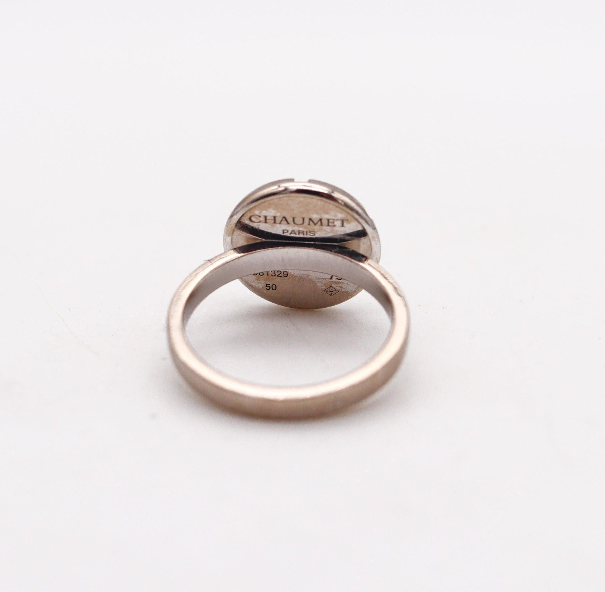 Cabochon CHAUMET Paris Class-One Ring In 18Kt White Gold With VS Diamonds & Moonstone