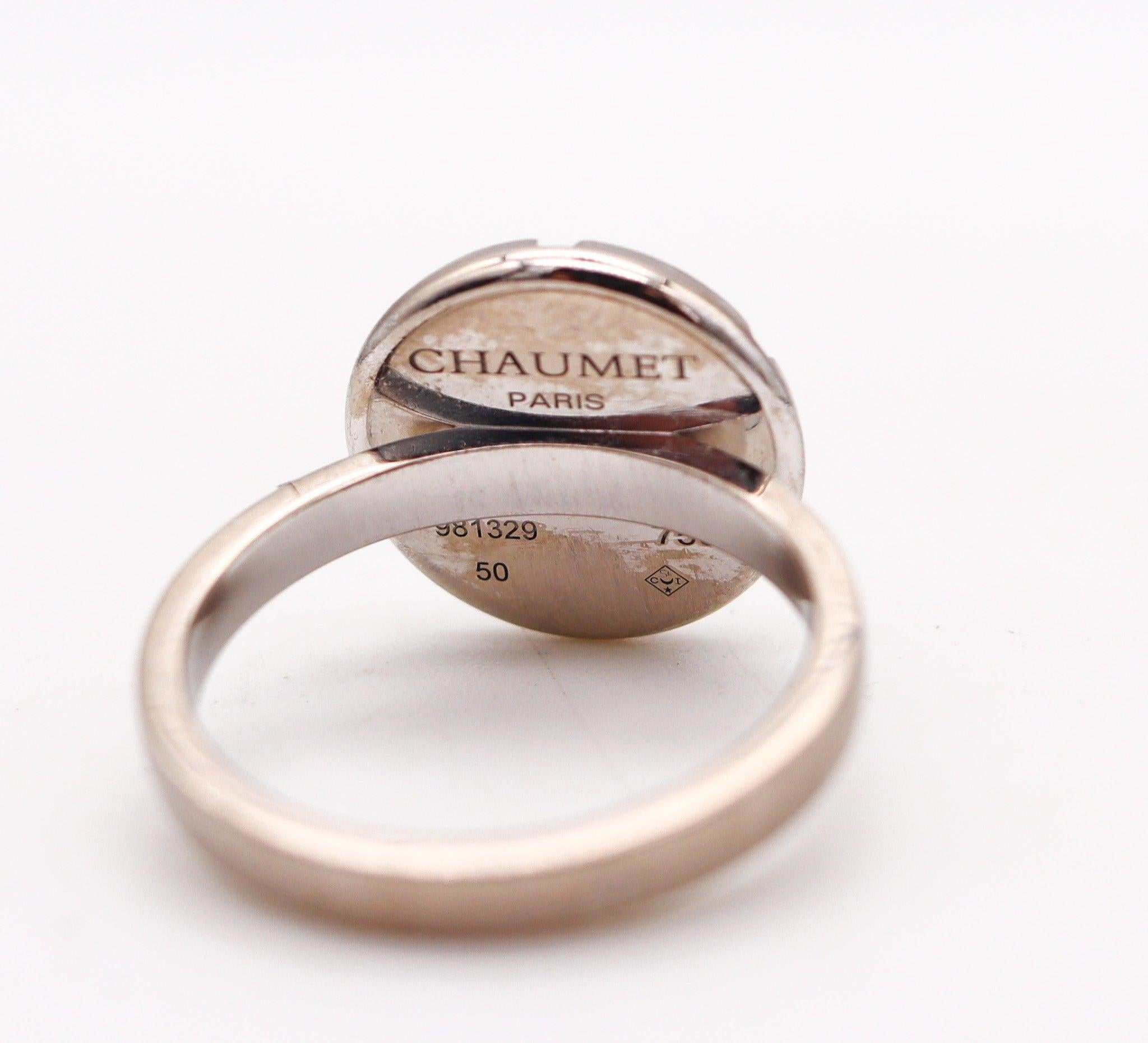 CHAUMET Paris Class-One Ring In 18Kt White Gold With VS Diamonds & Moonstone In Excellent Condition In Miami, FL