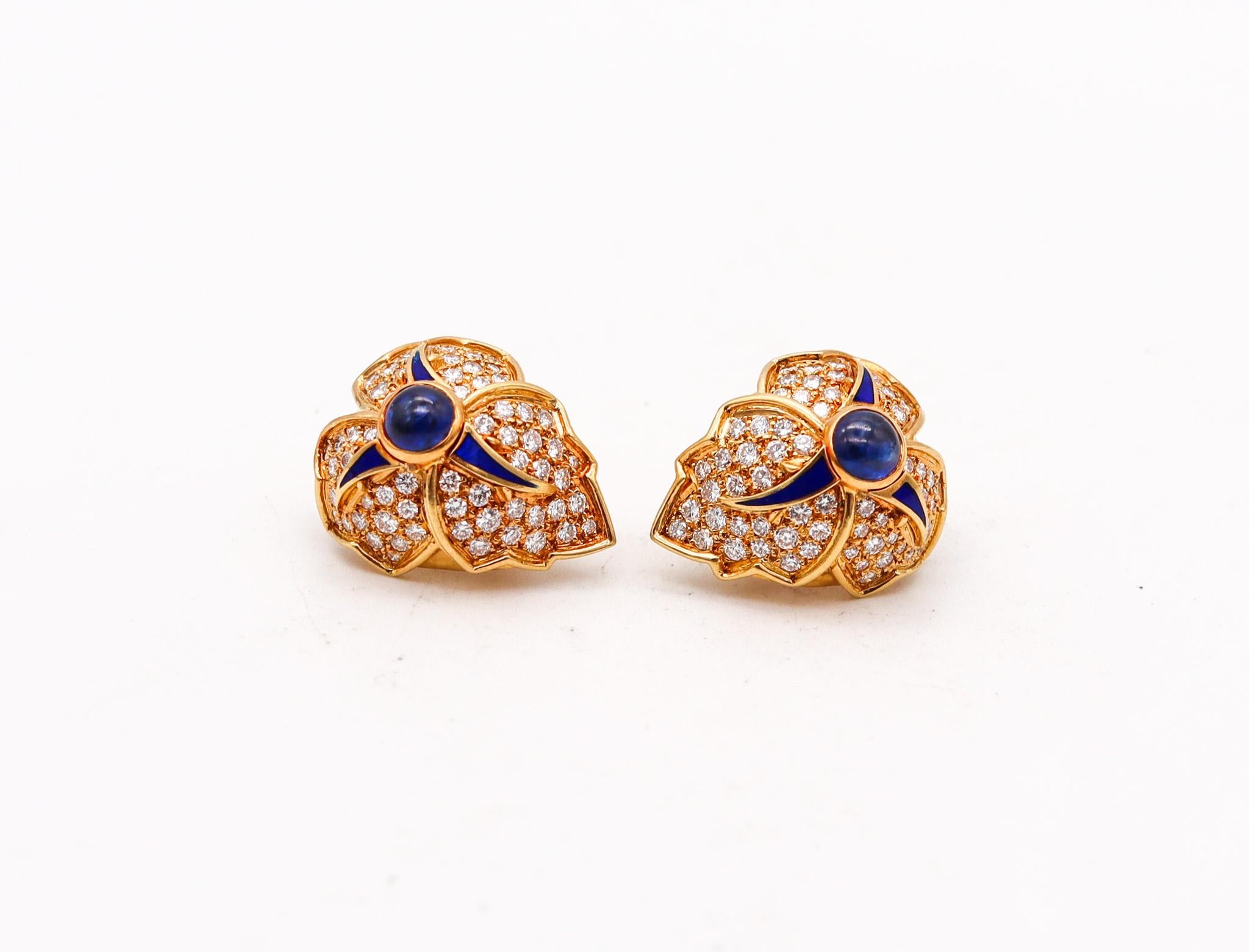 Clip on earrings designed by Chaumet.

Fabulous clip on earrings, created in Paris France by the Jewelry house of Chaumet, back in the 1970. Designed as a left and right pair and embellished with a great selection of natural earth mined gemstones.