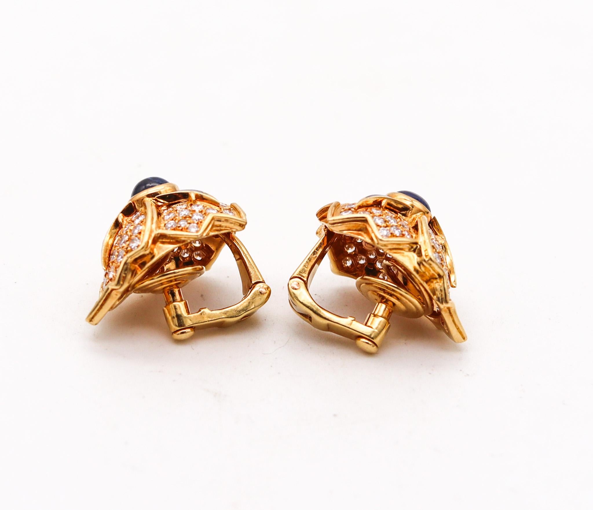 Modern Chaumet Paris Clip On Earrings In 18Kt Gold With 5.64 Ctw Sapphires & Diamonds For Sale