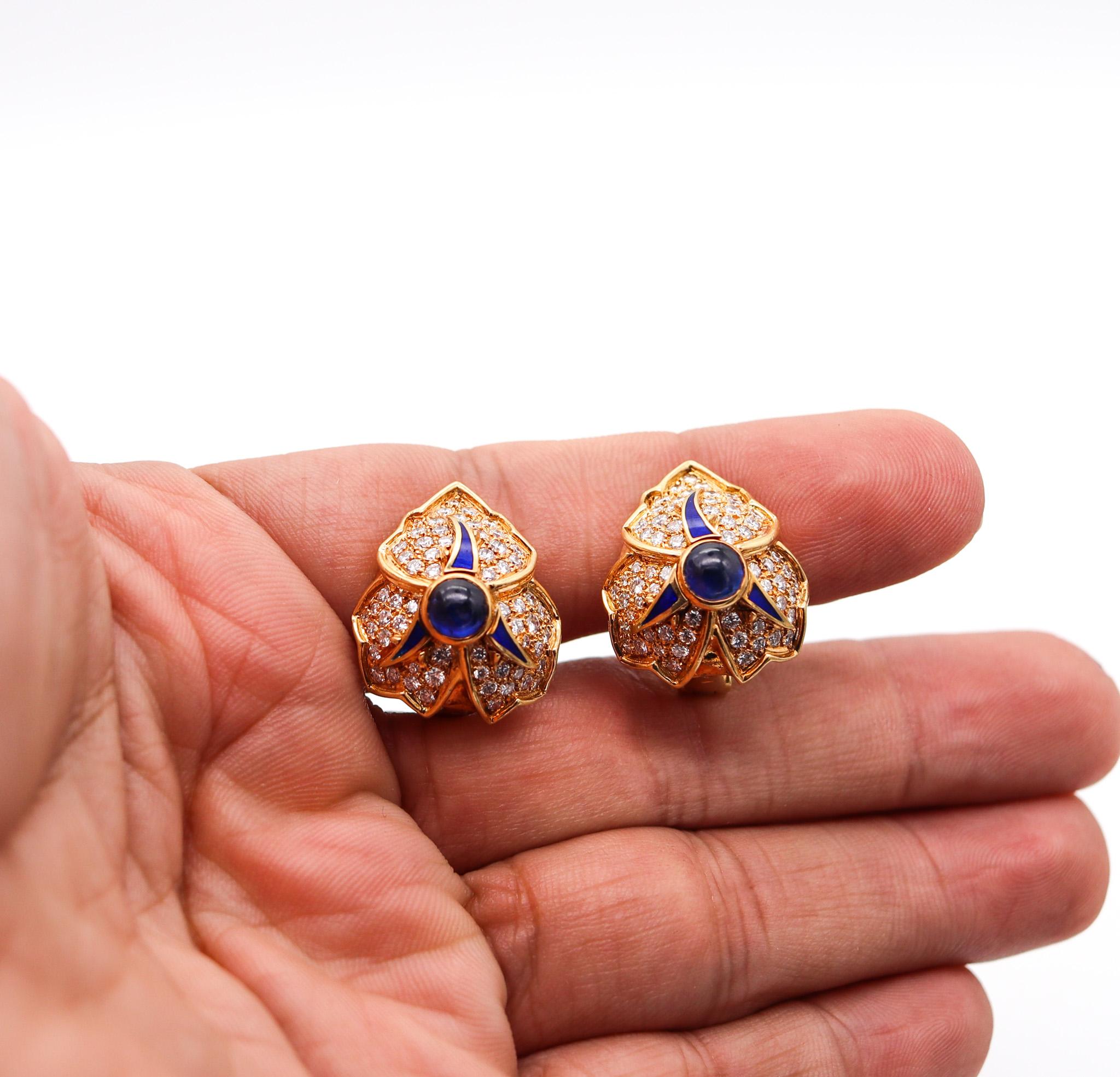 Chaumet Paris Clip On Earrings In 18Kt Gold With 5.64 Ctw Sapphires & Diamonds In Excellent Condition For Sale In Miami, FL