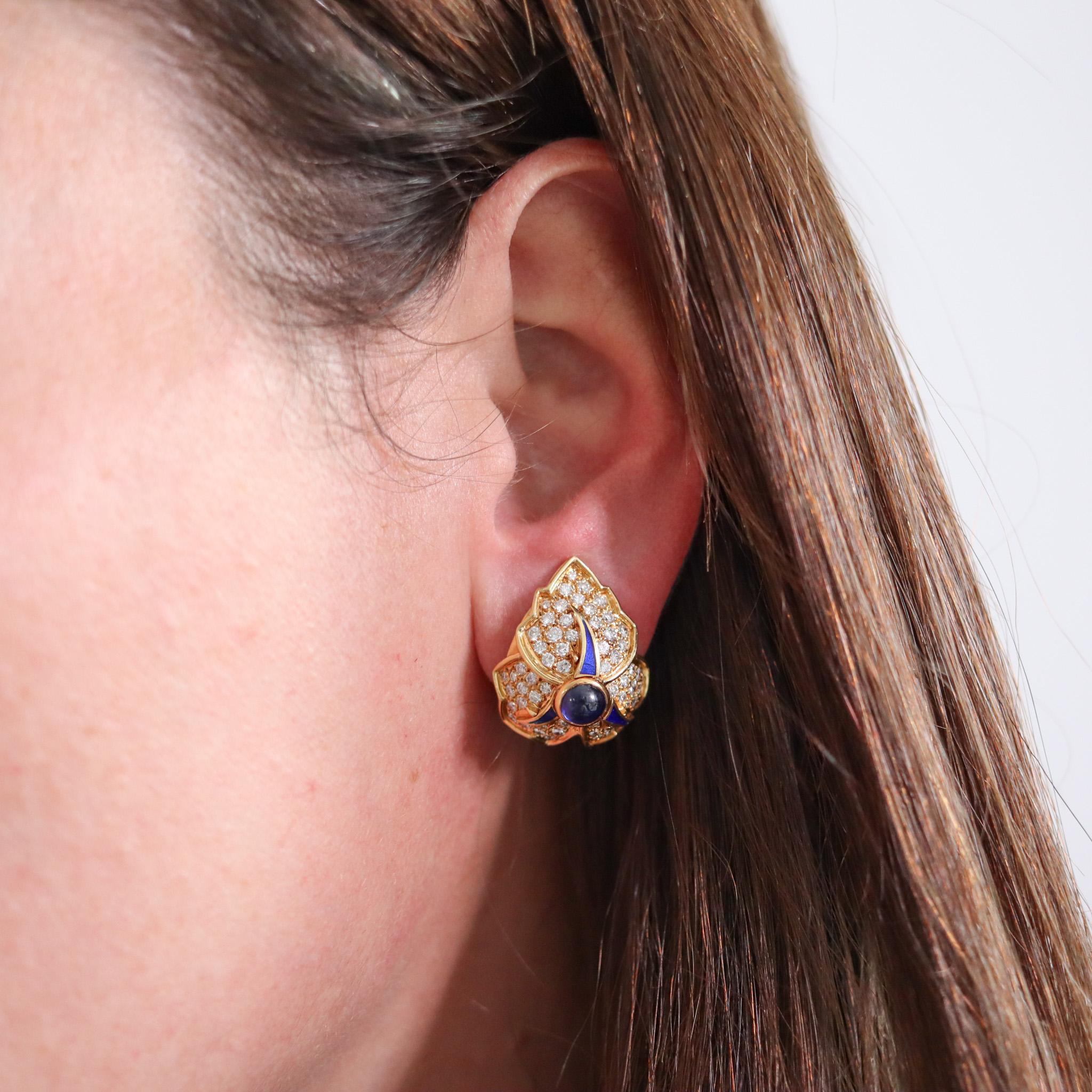 Women's Chaumet Paris Clip On Earrings In 18Kt Gold With 5.64 Ctw Sapphires & Diamonds For Sale