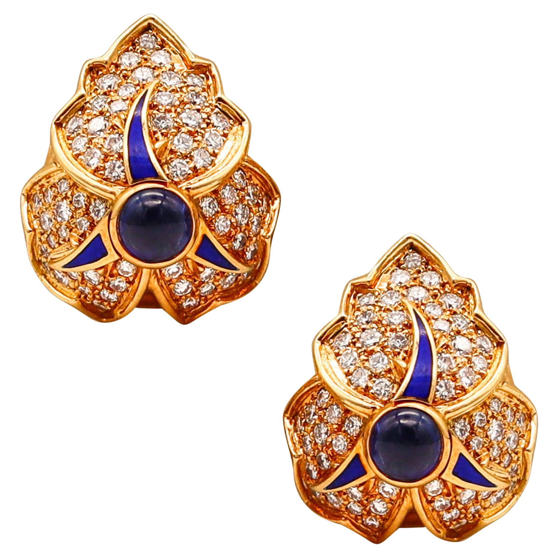 Chaumet Paris Clip On Earrings In 18Kt Gold With 5.64 Ctw Sapphires & Diamonds