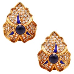 Retro Chaumet Paris Clip On Earrings In 18Kt Gold With 5.64 Ctw Sapphires & Diamonds