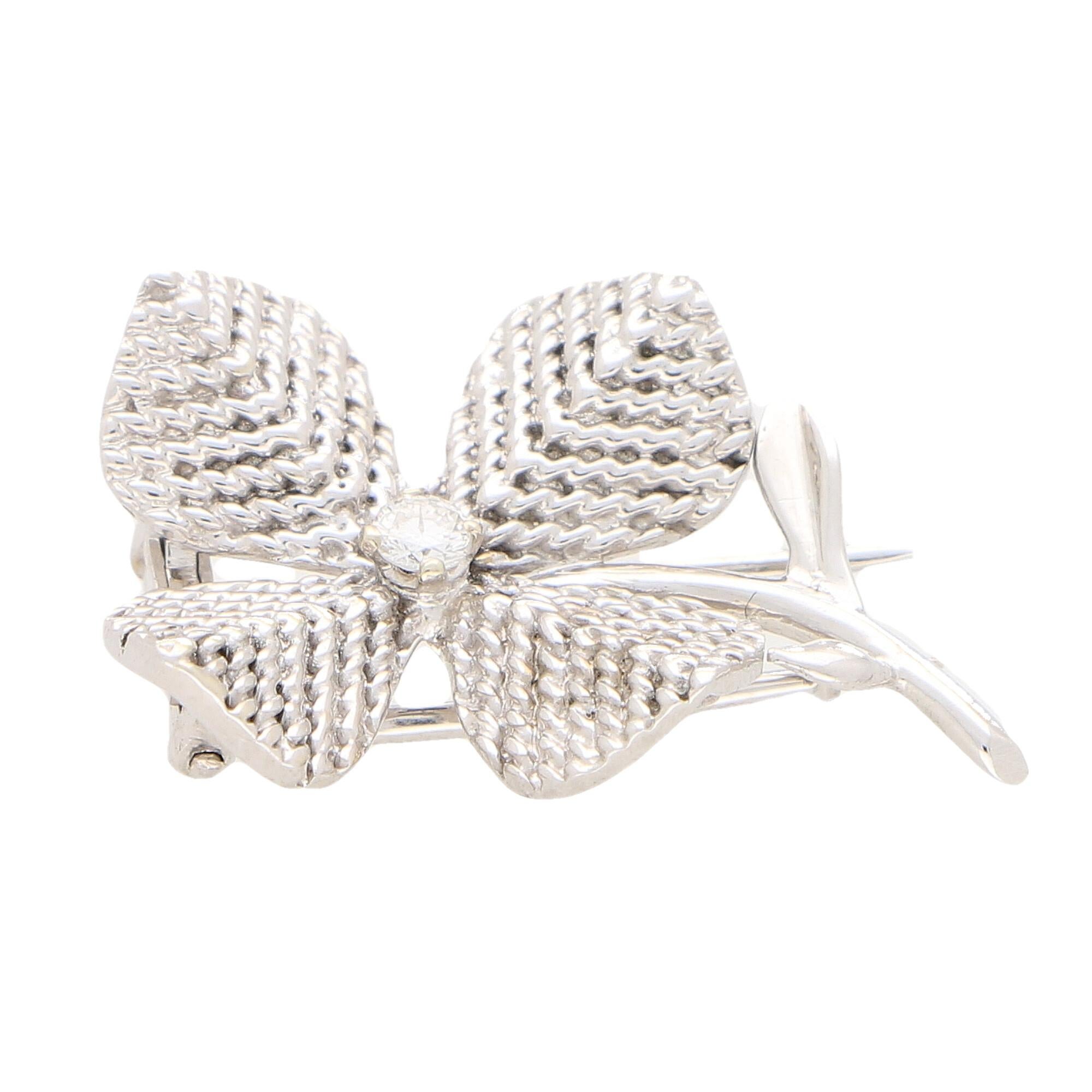 Round Cut Chaumet Paris Diamond Flower Brooch Set in 18 Karat White Gold