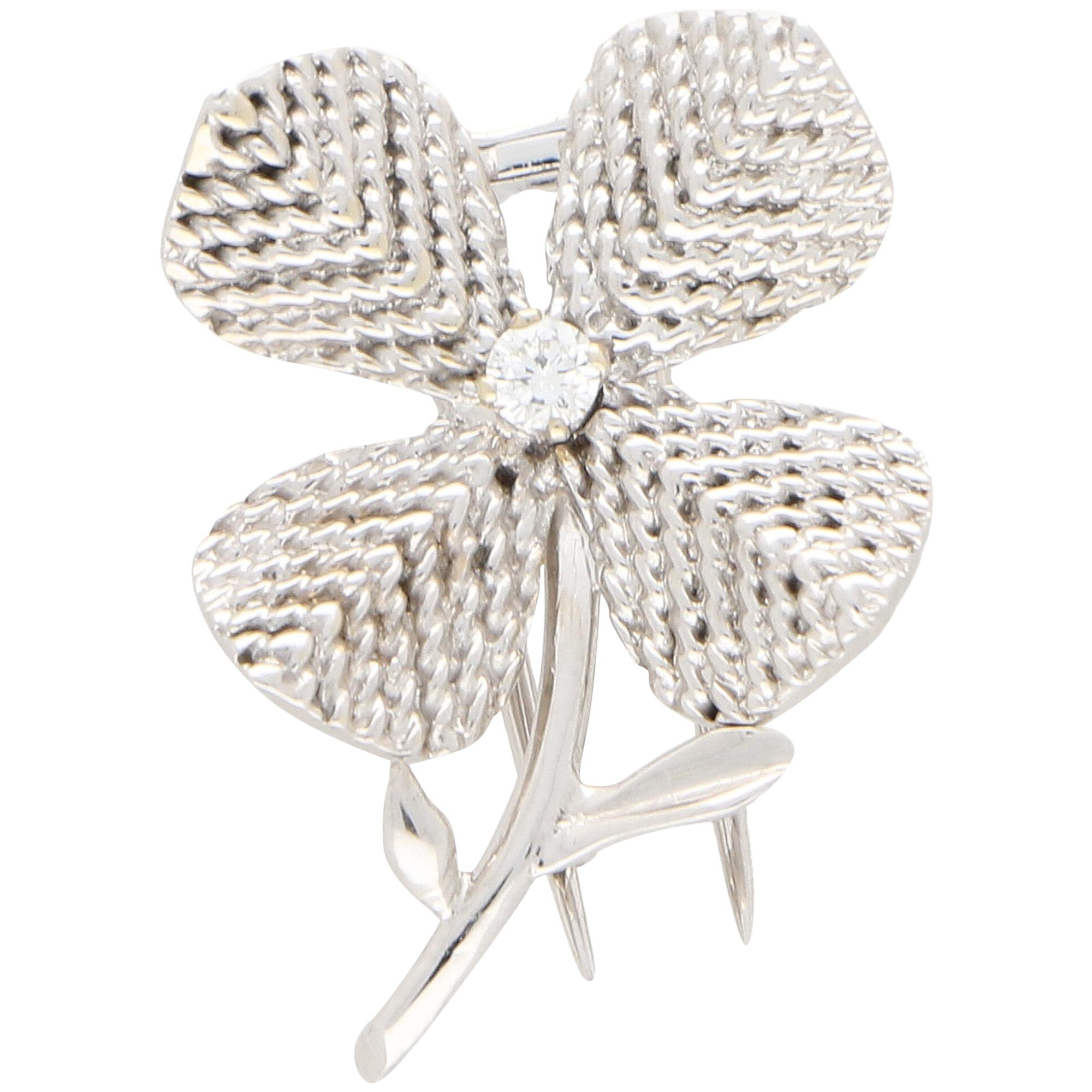 Chaumet Paris Diamond Flower Brooch Set in 18 Karat White Gold