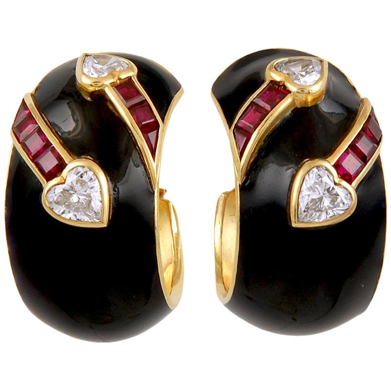 Chaumet Paris Diamond Ruby Bombe Hoop Earrings