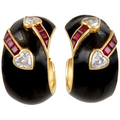 Vintage Chaumet Paris Diamond Ruby Bombe Hoop Earrings