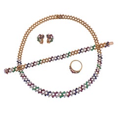 Chaumet Paris Diamond Ruby Emerald Sapphire Necklace Earrings Bracelet Ring Set