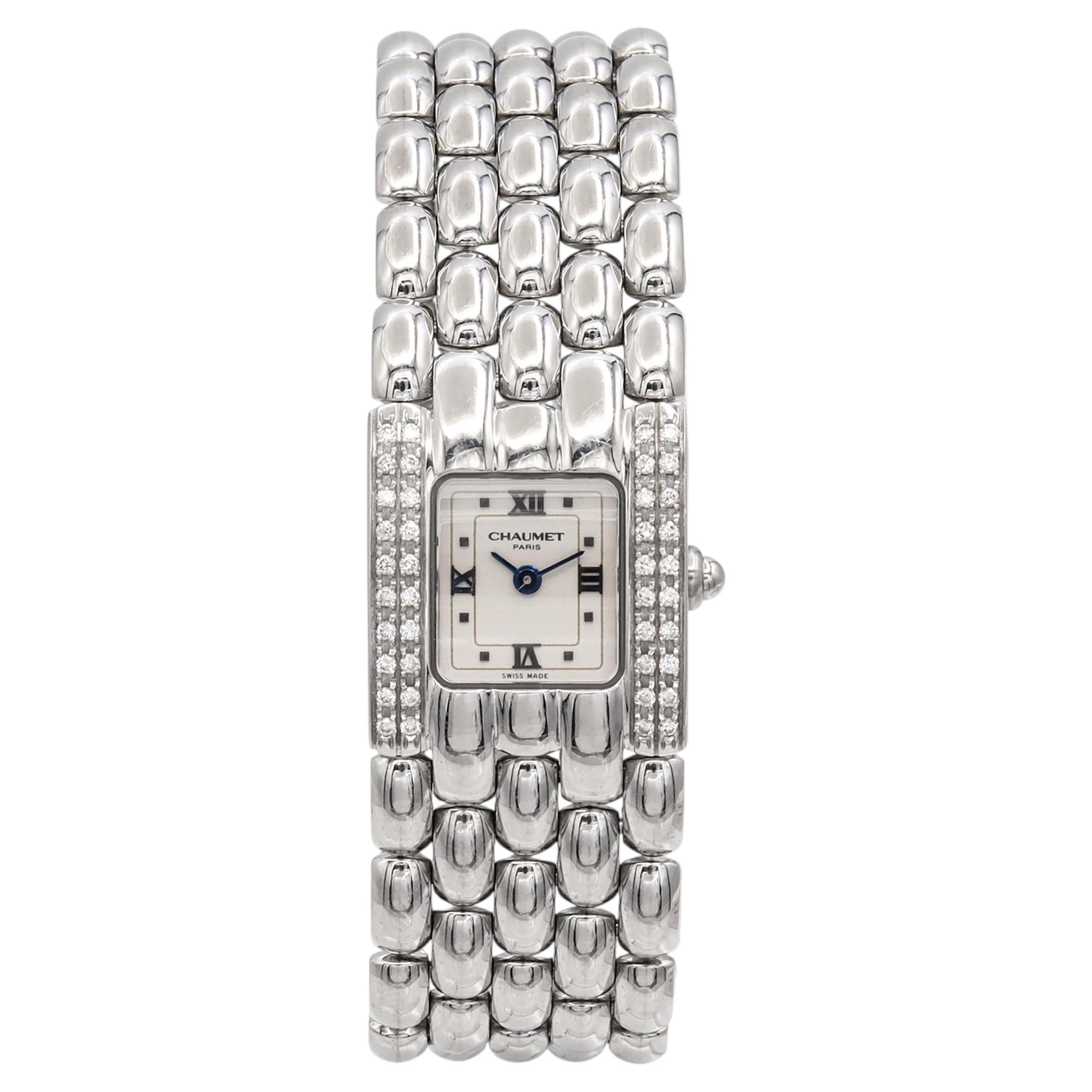 Pre-owned Chaumet Paris Etanche Stainless Steel Diamond Tank Watch In Multi