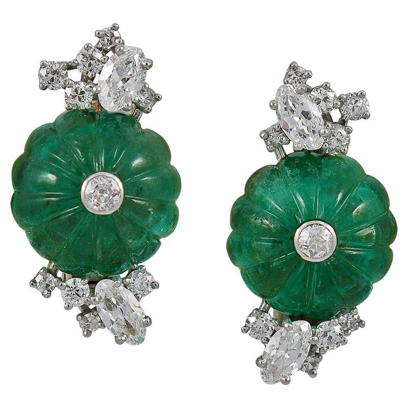 Chaumet Paris French Art Deco Emerald Diamond Earrings For Sale