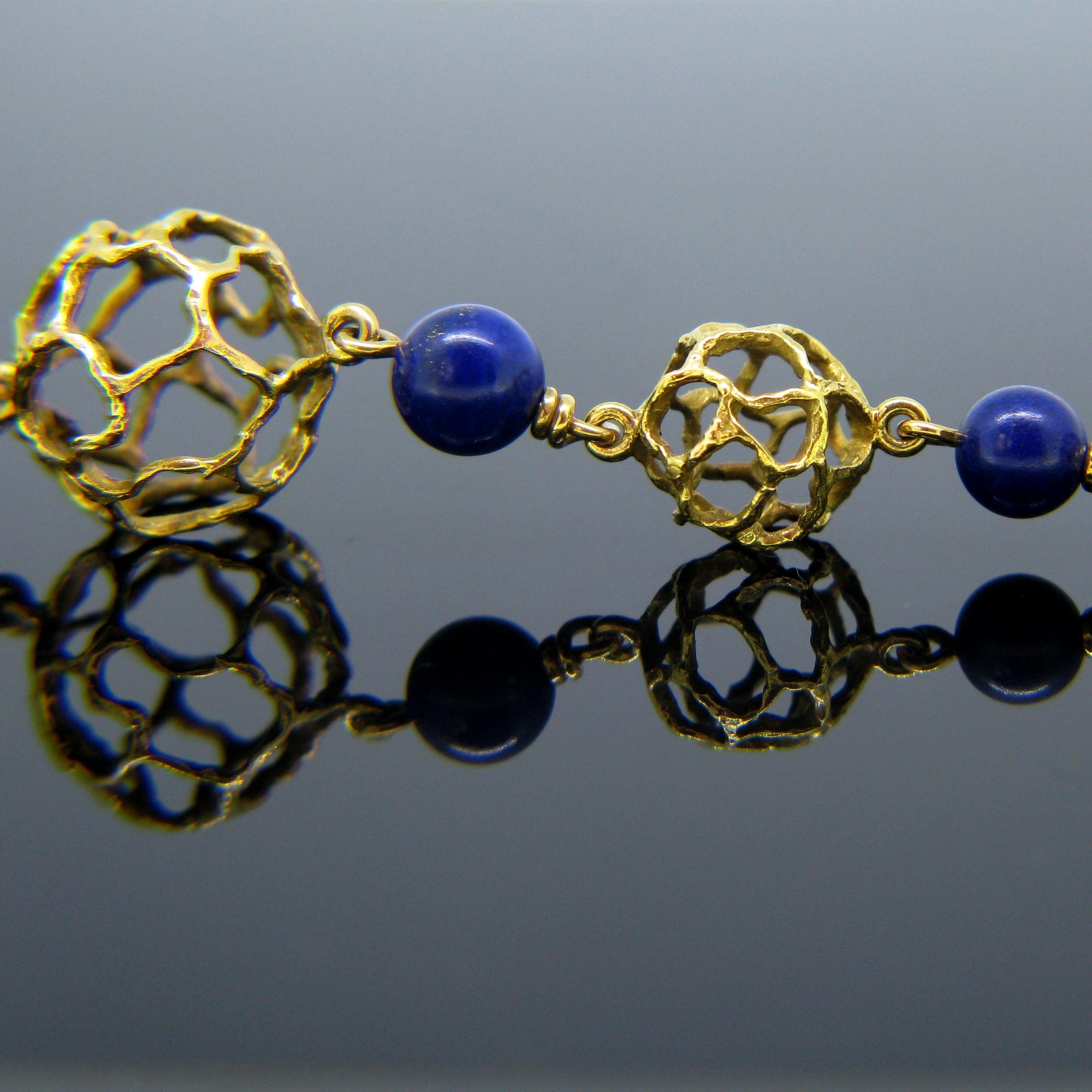 Chaumet Paris Lapis Lazuli Beads Textured Yellow Gold Bangle Bracelet 5