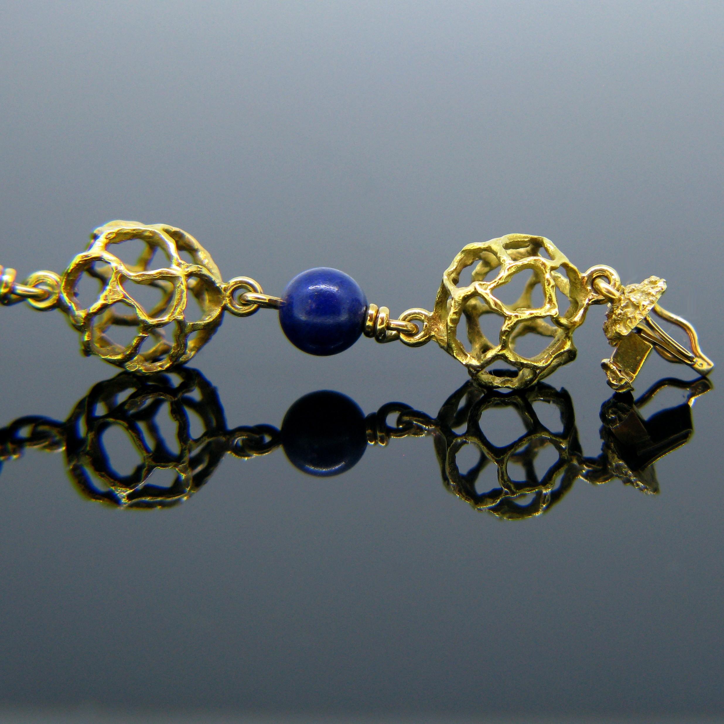 Chaumet Paris Lapis Lazuli Beads Textured Yellow Gold Bangle Bracelet 6