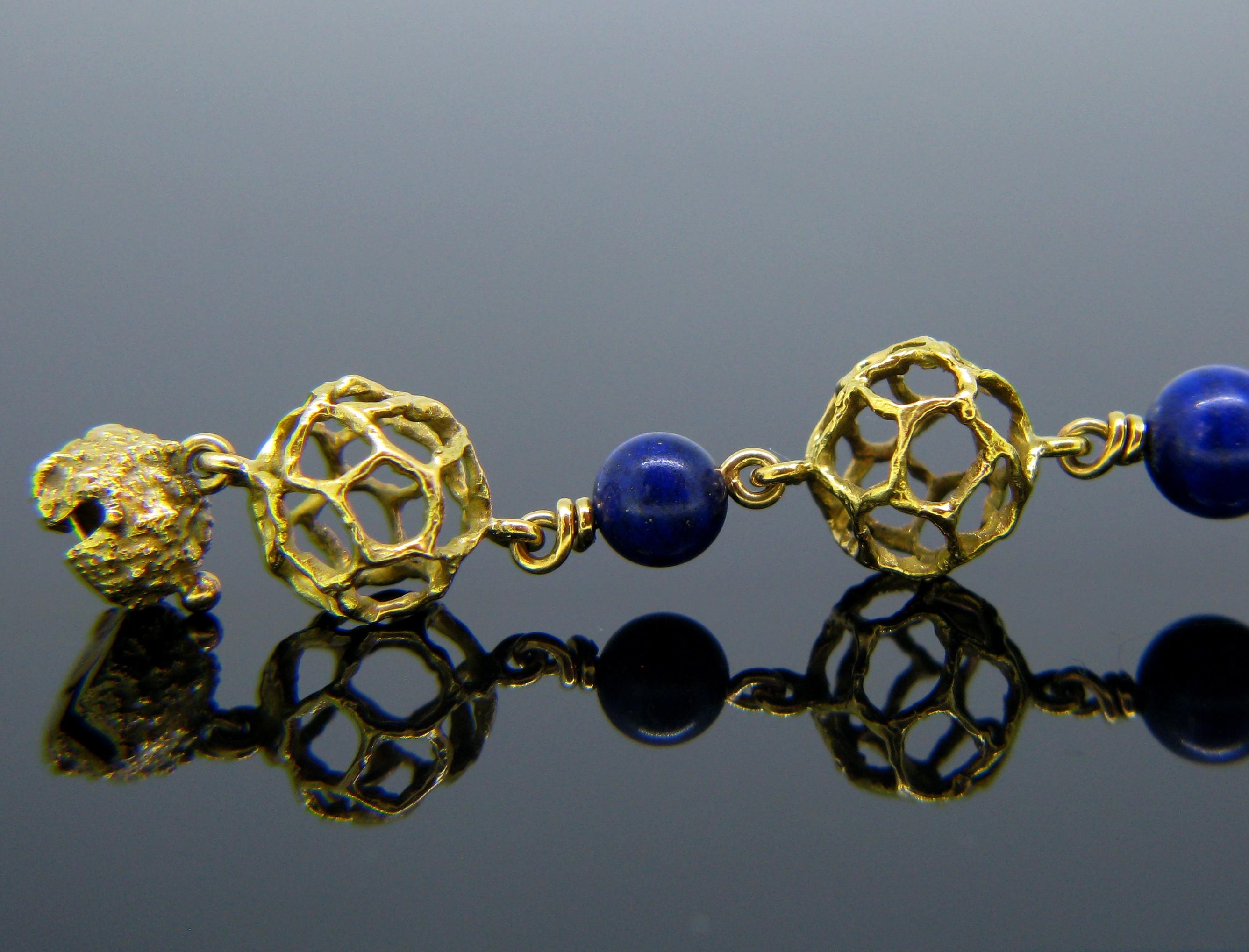 Chaumet Paris Lapis Lazuli Beads Textured Yellow Gold Bangle Bracelet 2