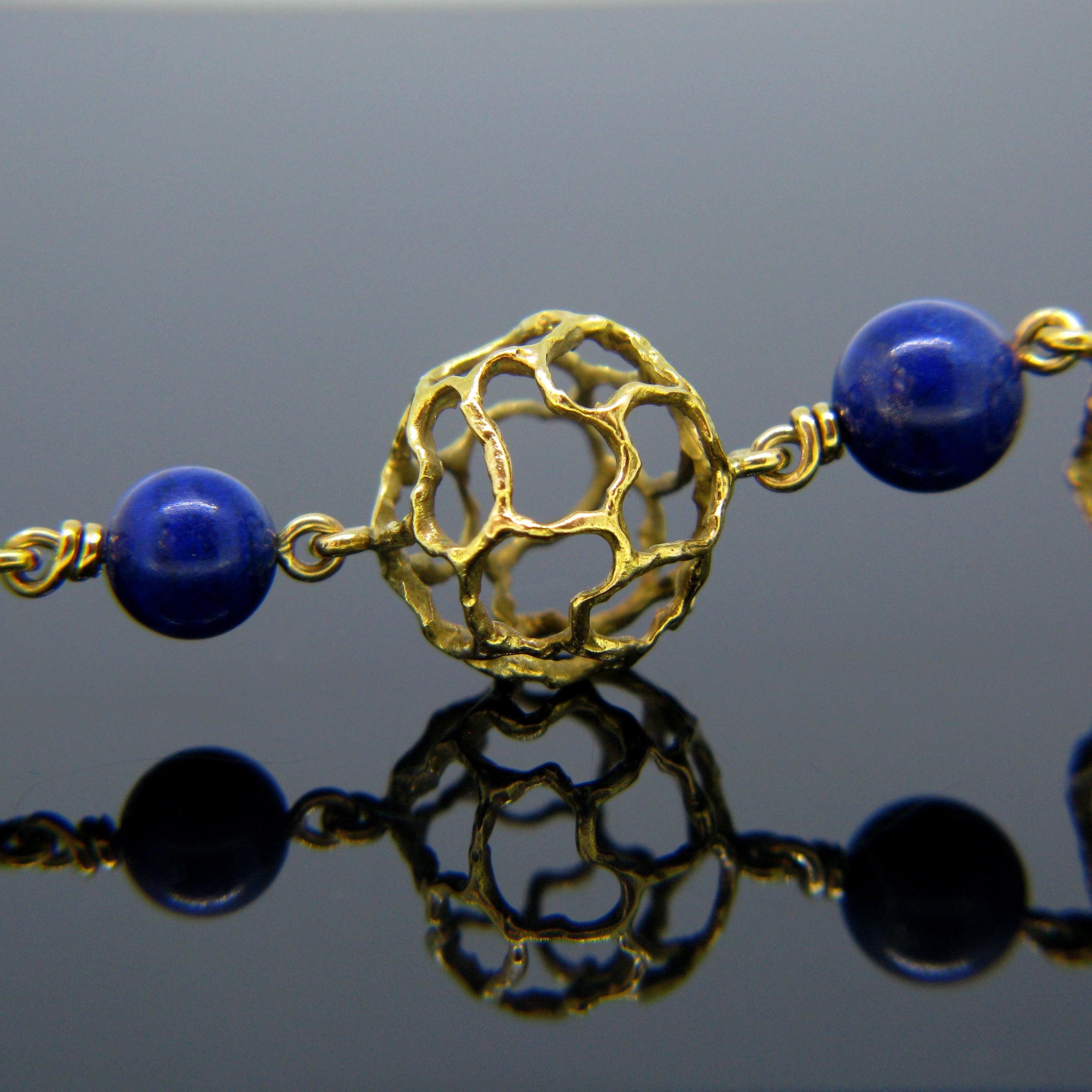 Chaumet Paris Lapis Lazuli Beads Textured Yellow Gold Bangle Bracelet 3