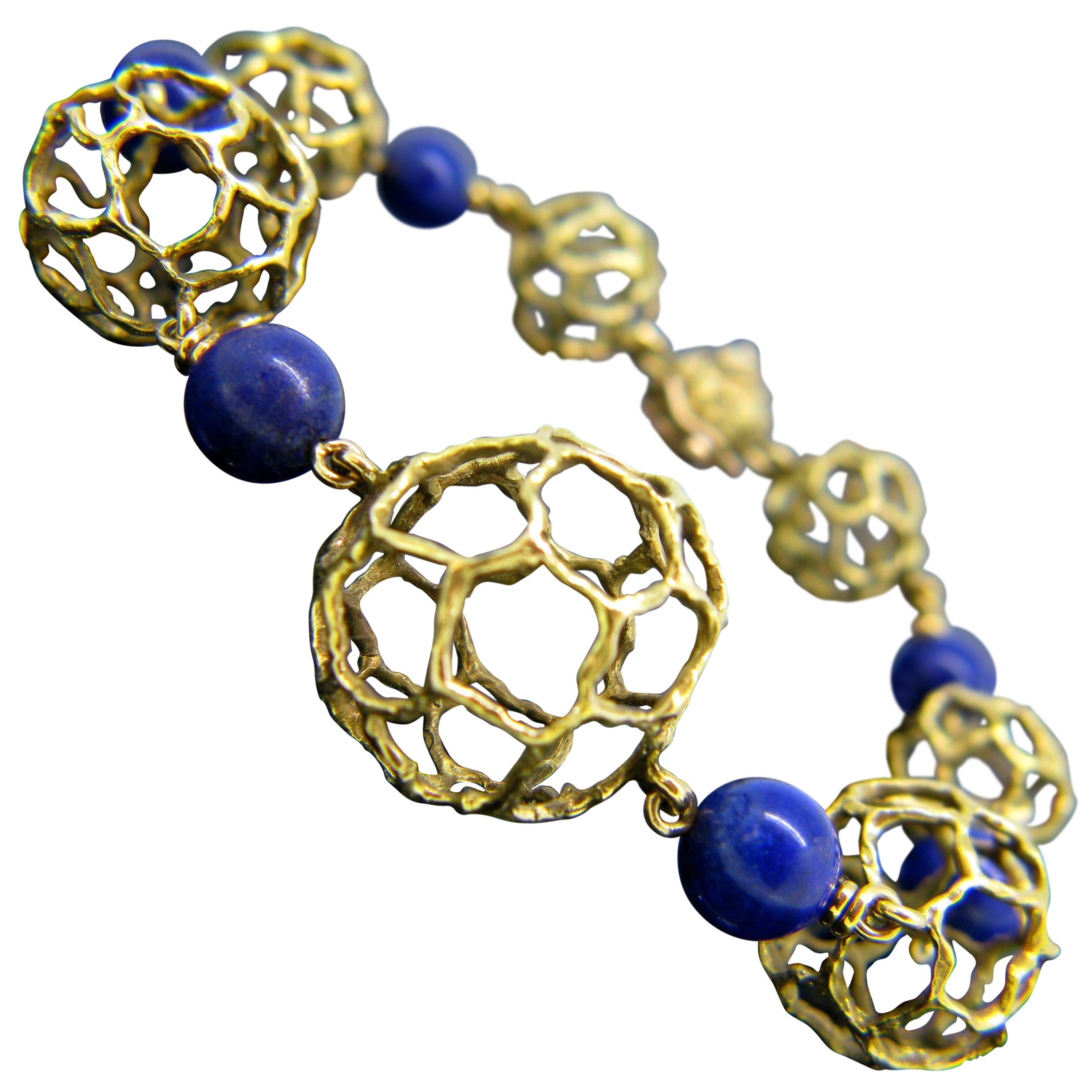 Chaumet Paris Lapis Lazuli Beads Textured Yellow Gold Bangle Bracelet