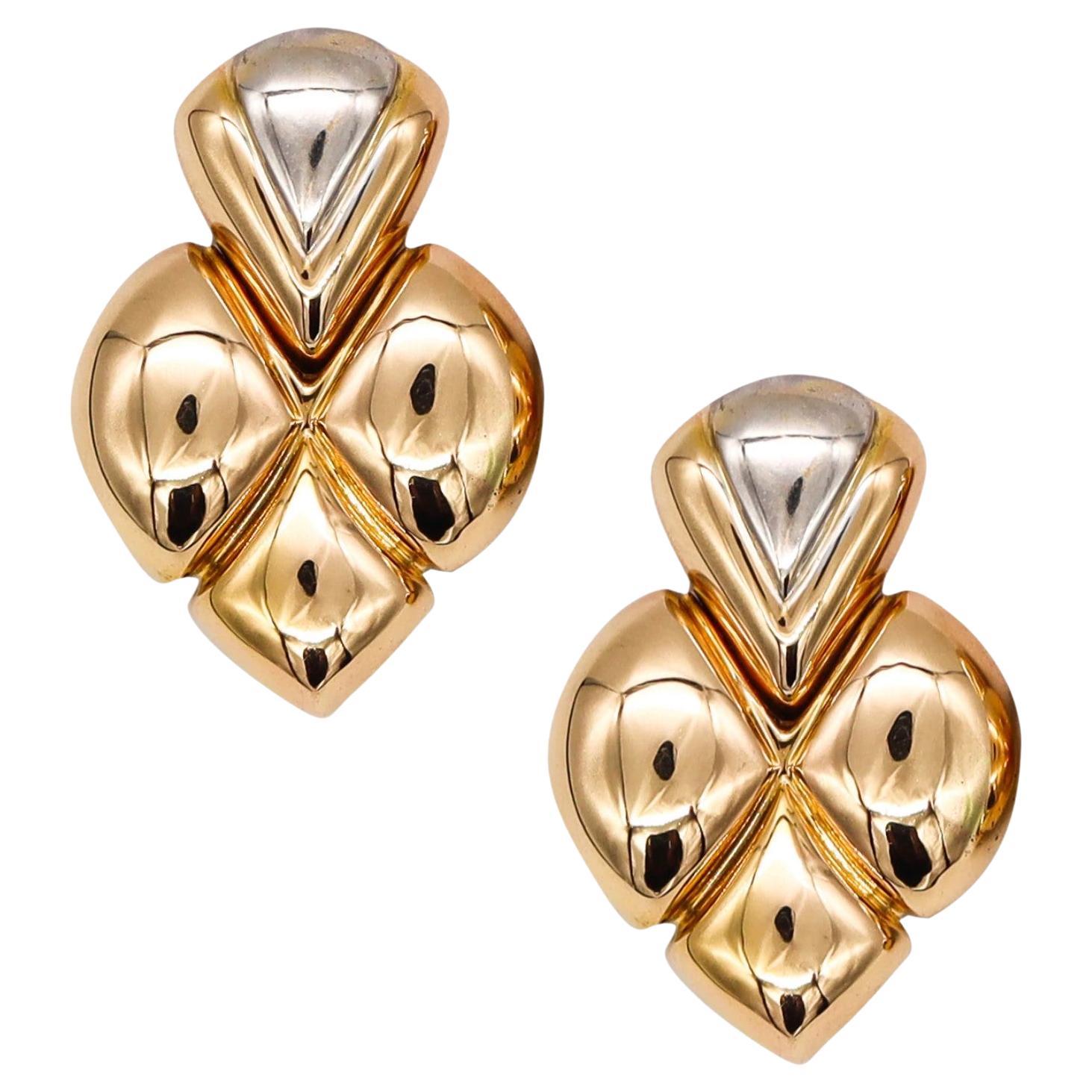 Chaumet Paris Large Cushioned Fleur d'Lys Dangle Clip on Earrings in 18kt Gold For Sale