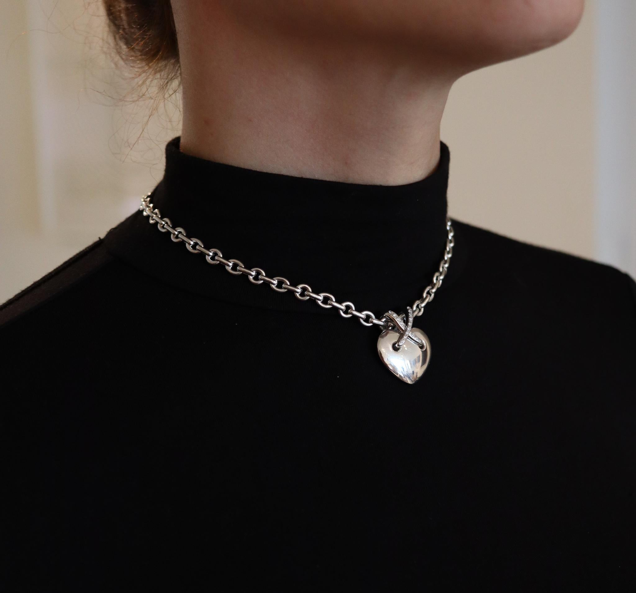 Modern Chaumet Paris Large Liens Heart Necklace in 18Kt White Gold with VS Diamonds