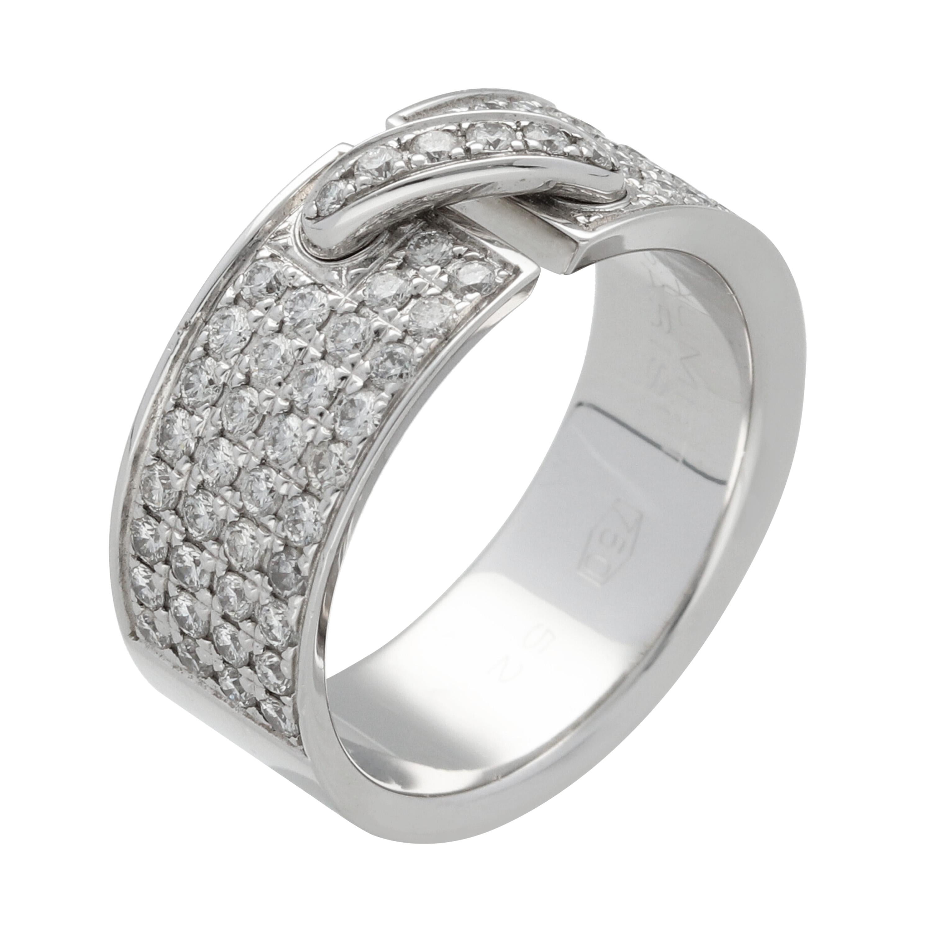 A 750 white gold Chaumet  'Liens' simple model ring, set with a pavé of brilliant cut diamonds. 

The Liens collection celebrates the link between two people, through a contemporary reinterpretation of sentimental jewellery. The link is highly