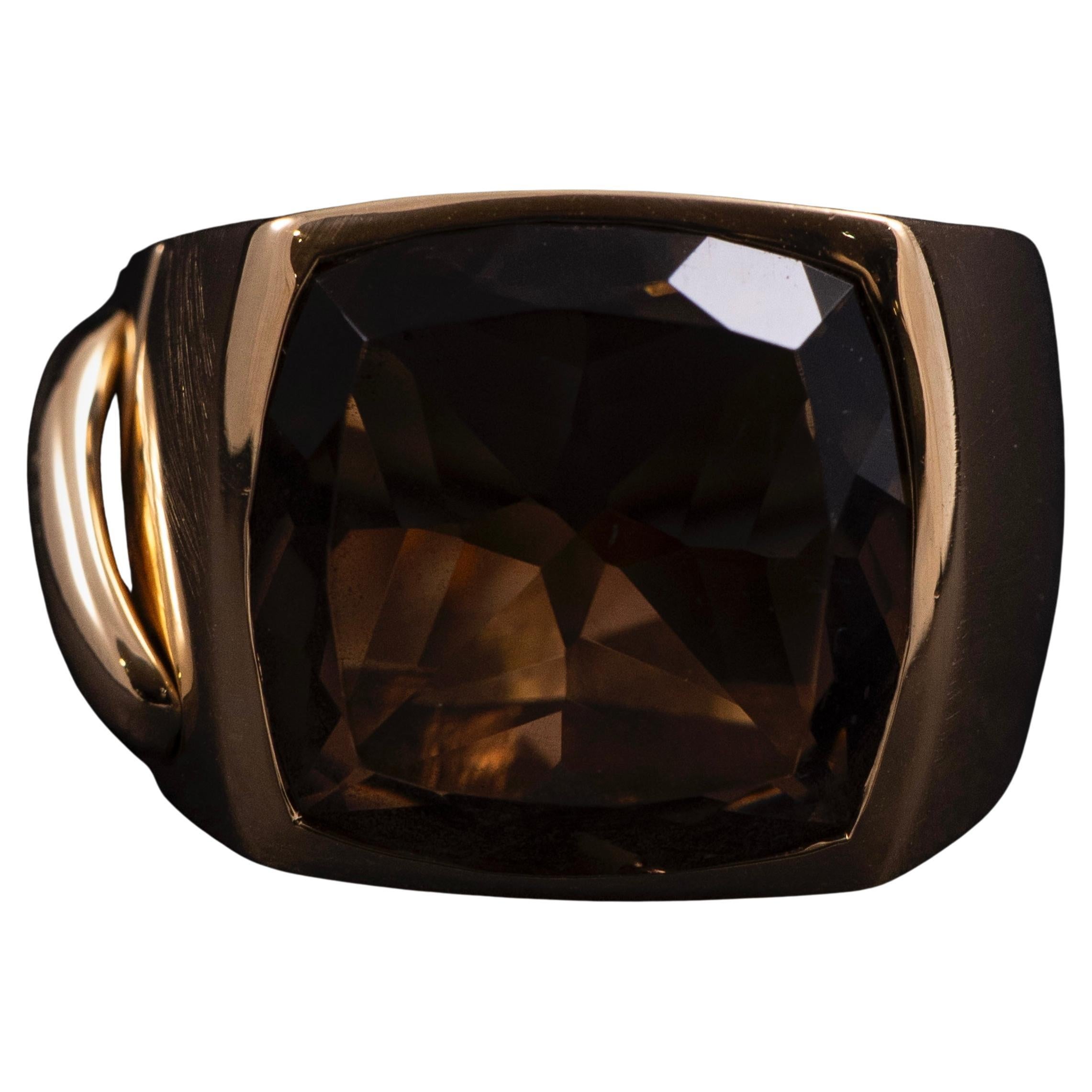 Chaumet Paris Liens Cuarzo Ahumado Oro Amarillo Anillo Grande Vestido de Cóctel Francés