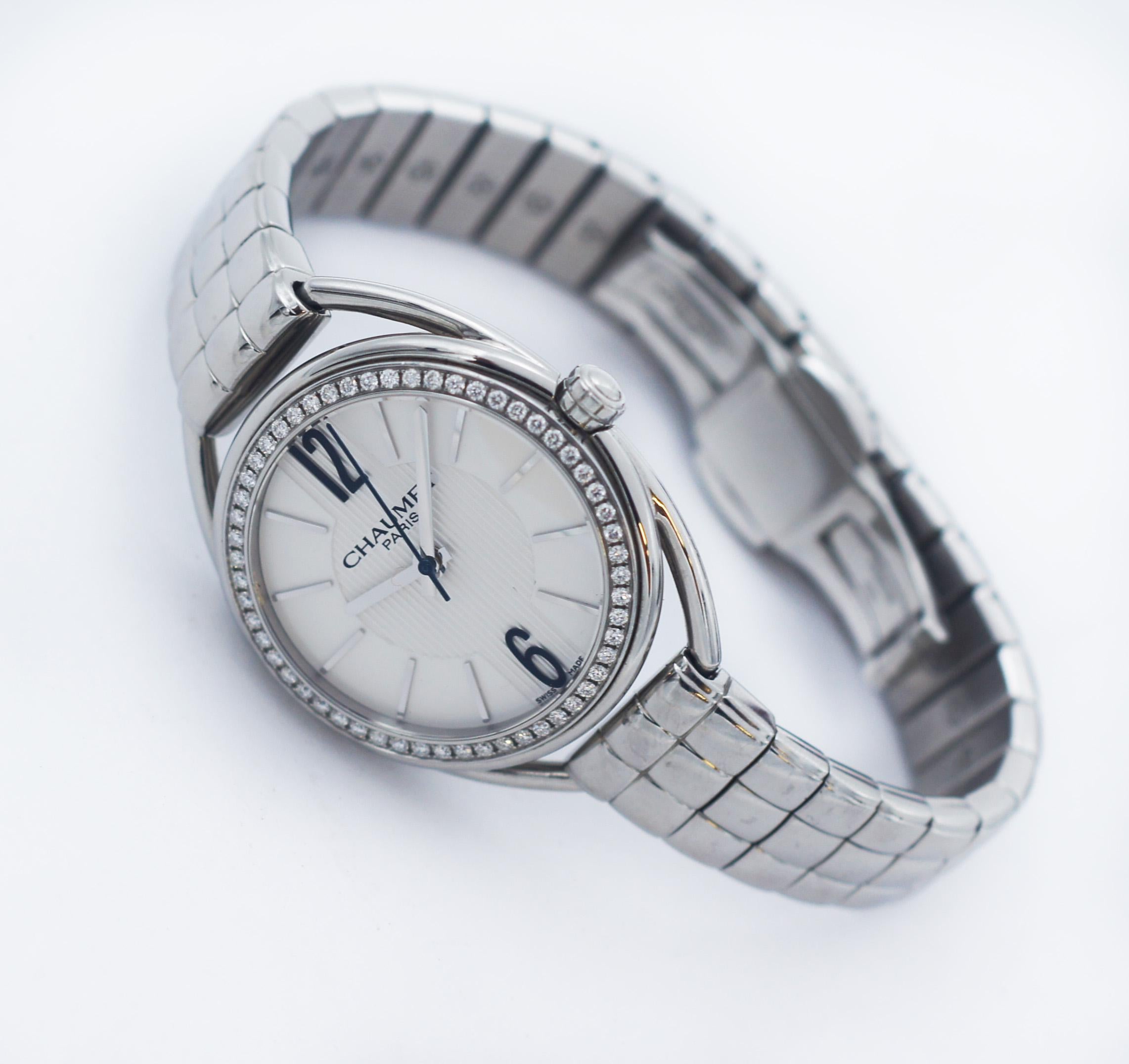 Round Cut Chaumet Paris Liens Stainless Steel Diamond Watch For Sale
