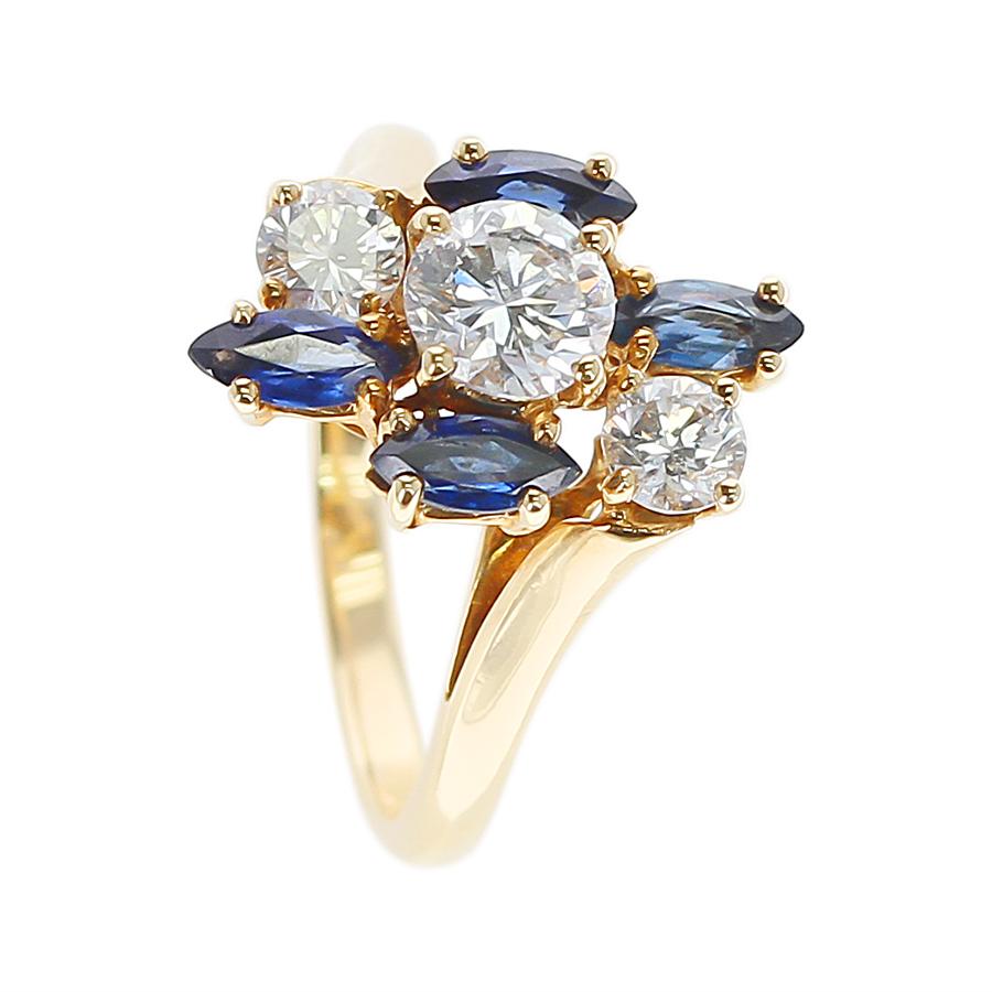 Chaumet, Pariser Marquise-Saphir- und runder Diamantring, 18 Karat Gelbgold für Damen oder Herren im Angebot