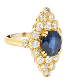 Chaumet Paris Mid-Century 6.35 CTW No Heat Sapphire Old Mine Cut Diamond Ring