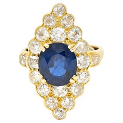 Chaumet Paris Mid-Century 6.35 CTW No Heat Sapphire Old Mine Cut Diamond Ring