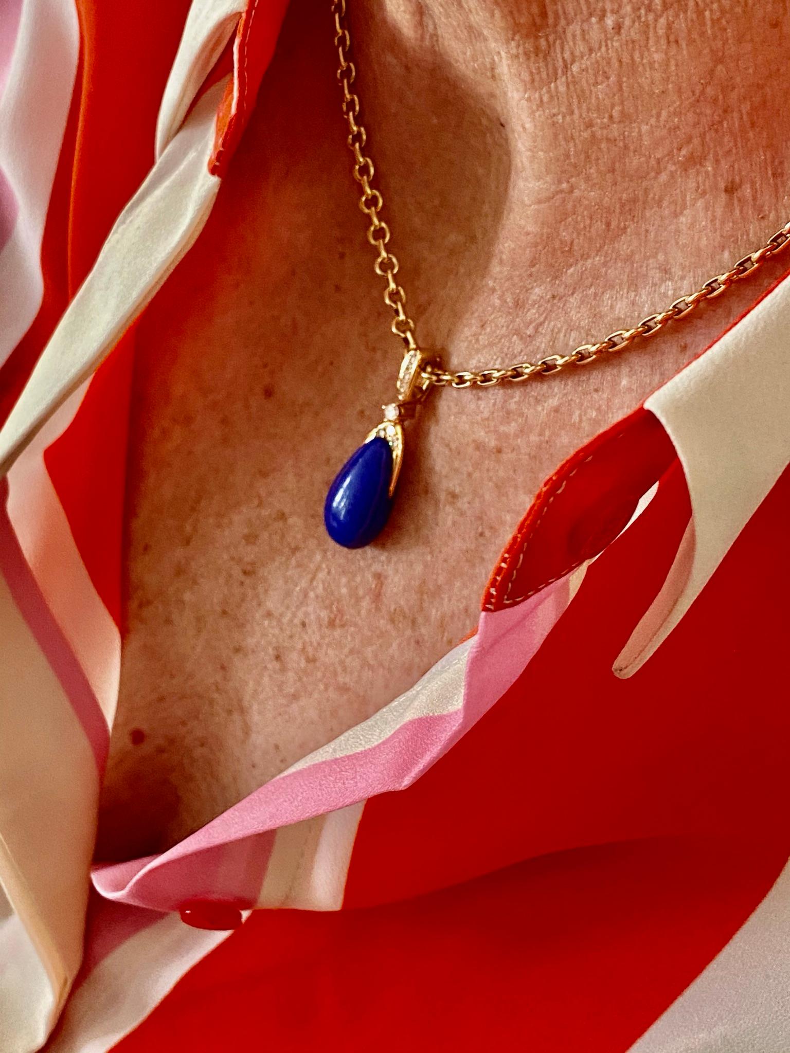 Chaumet Paris, Necklace with Pendant, Lapis Lazuli and 9 Diamonds 7