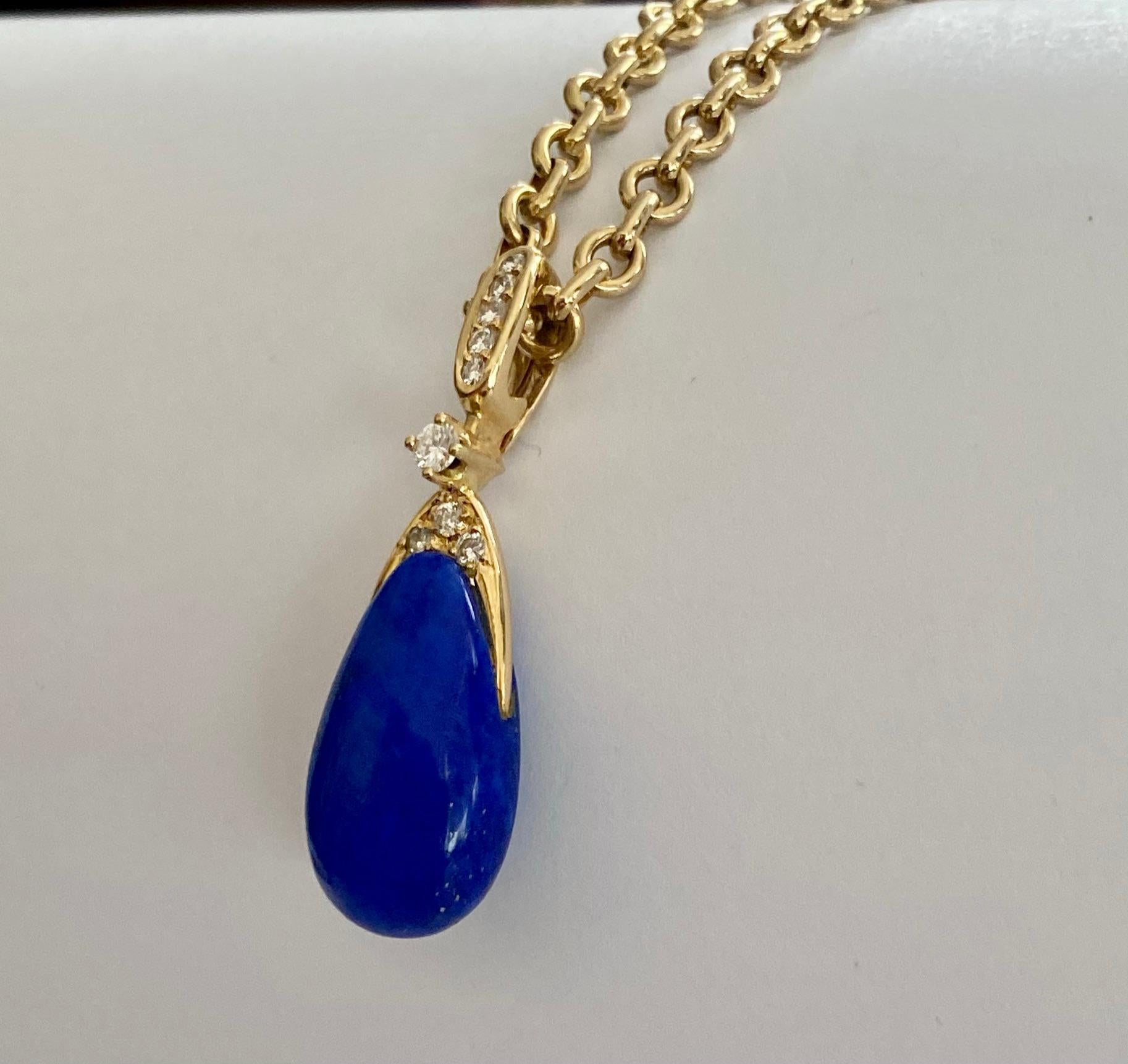Modernist Chaumet Paris, Necklace with Pendant, Lapis Lazuli and 9 Diamonds