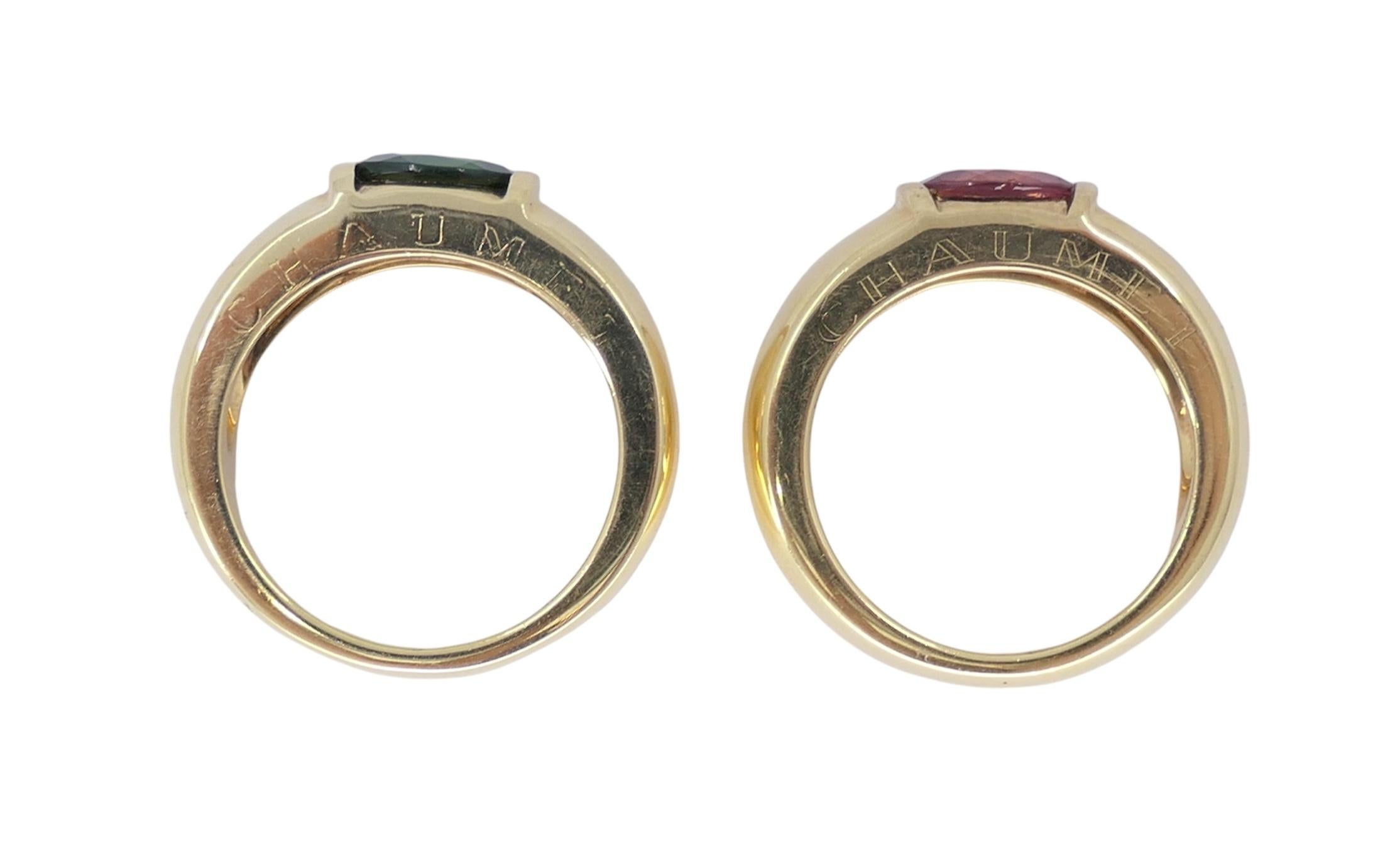 Chaumet Paris Pair of Tourmaline Gold Rings For Sale 3