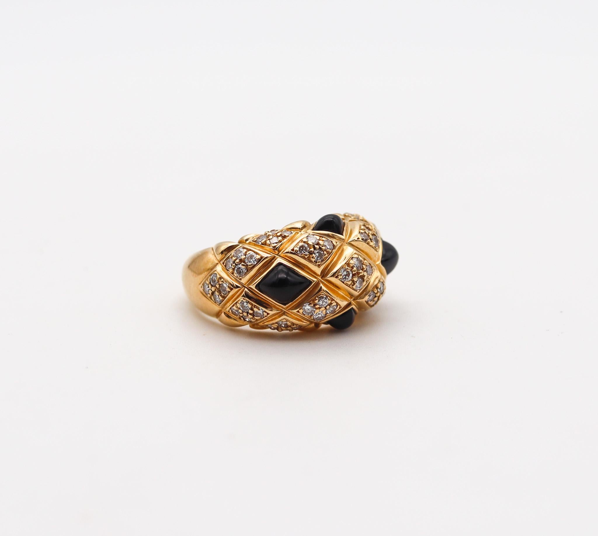 Modernist Chaumet Paris Quilted Cocktail Ring In 18Kt Gold With 1.72 Ctw Diamonds And Onyx For Sale