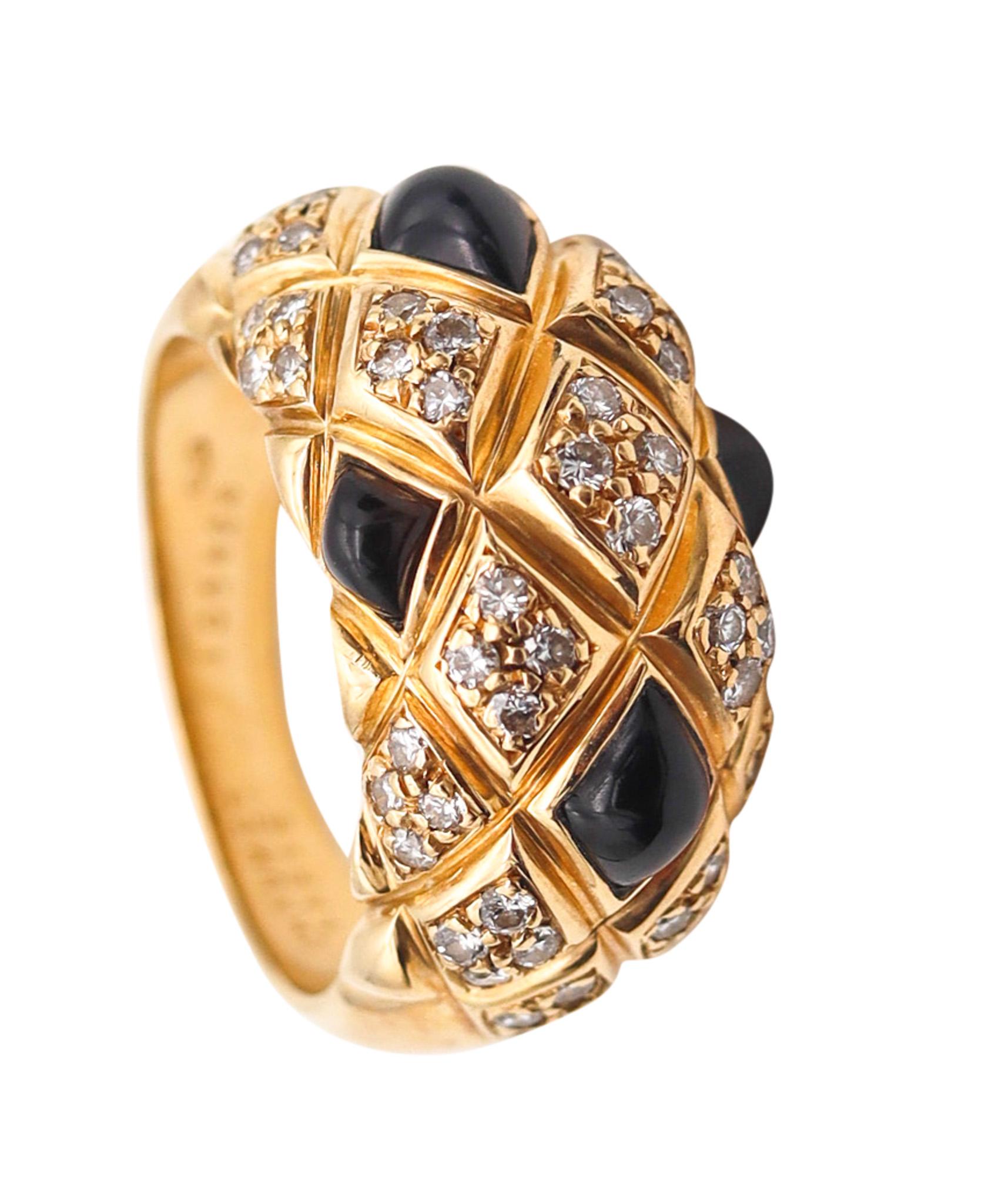 Chaumet Paris Quilted Cocktail Ring In 18Kt Gold With 1.72 Ctw Diamonds And Onyx For Sale