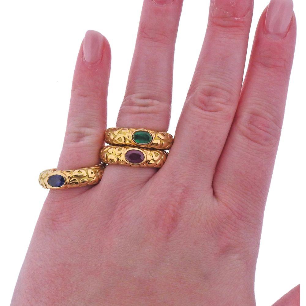 Chaumet Paris Ruby Emerald Sapphire Gold Stackable Band Ring In Excellent Condition For Sale In Lambertville, NJ