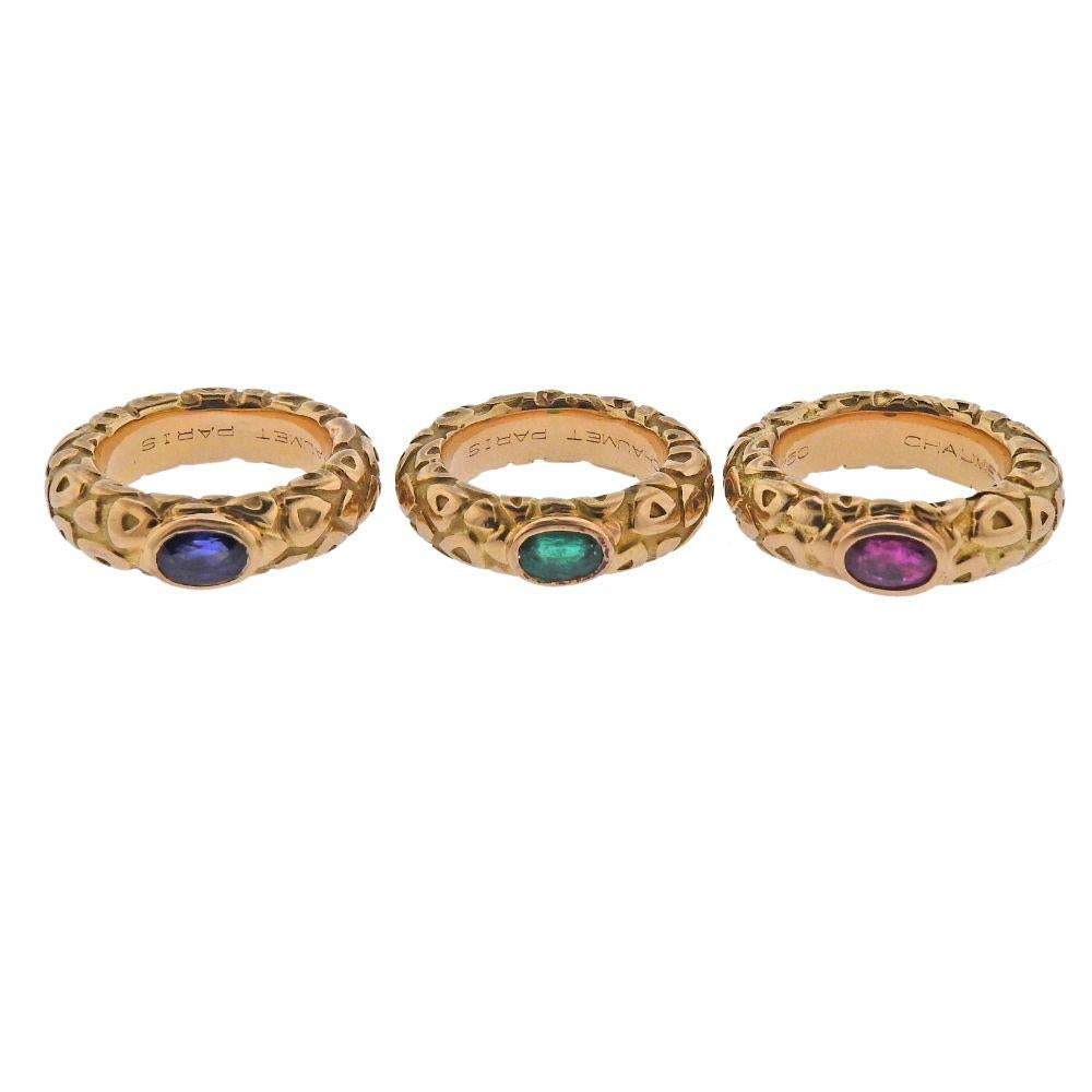 Women's Chaumet Paris Ruby Emerald Sapphire Gold Stackable Band Ring For Sale