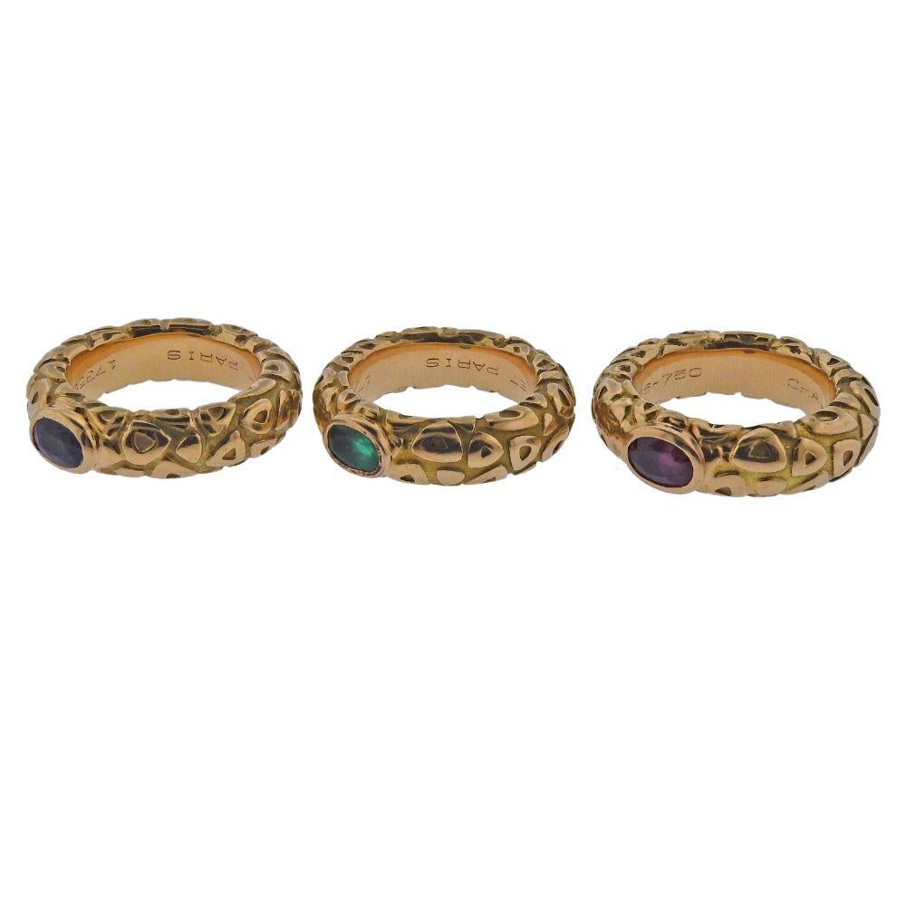 Chaumet Paris Ruby Emerald Sapphire Gold Stackable Band Ring For Sale 1