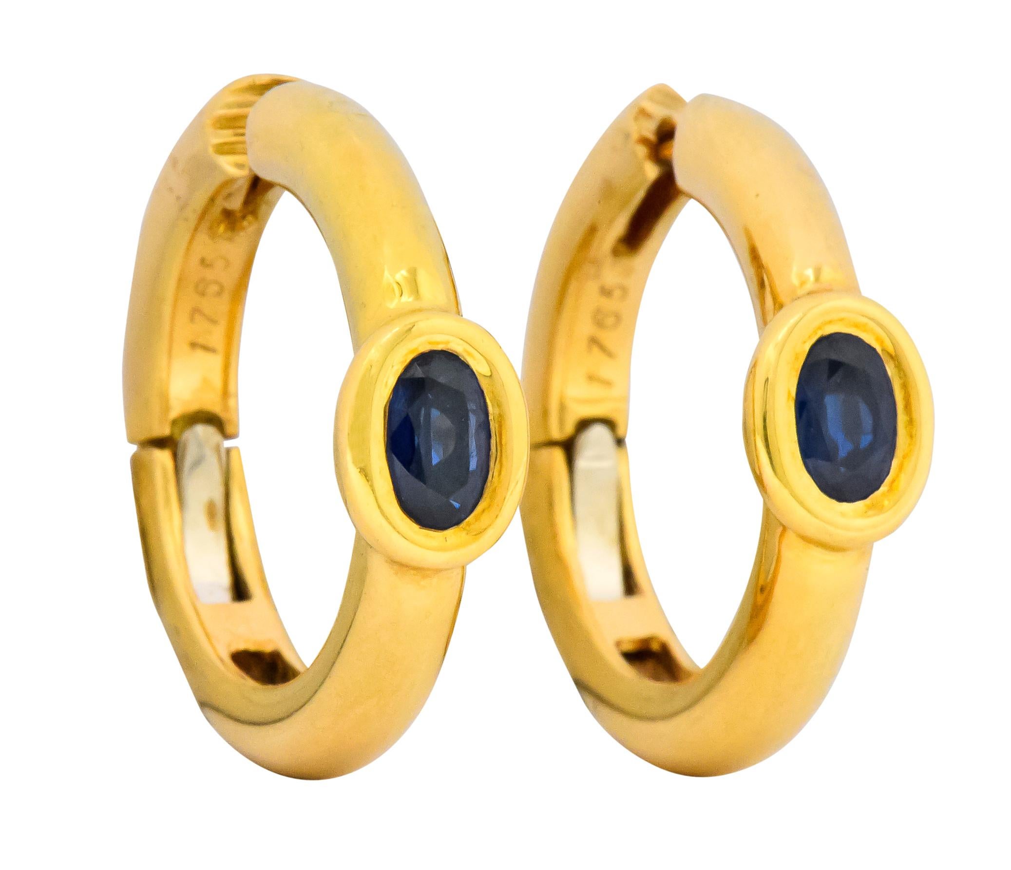 Modernist Chaumet Paris Vintage 1.00 Carat Sapphire 18 Karat Gold Hoop Earrings