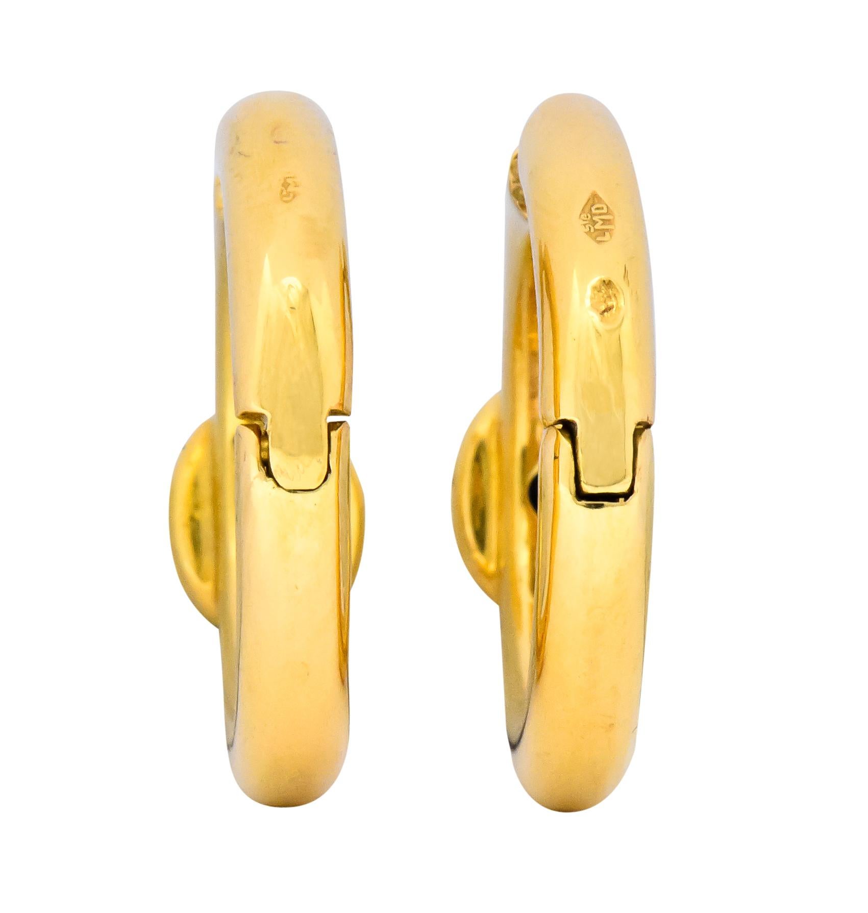 Round Cut Chaumet Paris Vintage 1.00 Carat Sapphire 18 Karat Gold Hoop Earrings