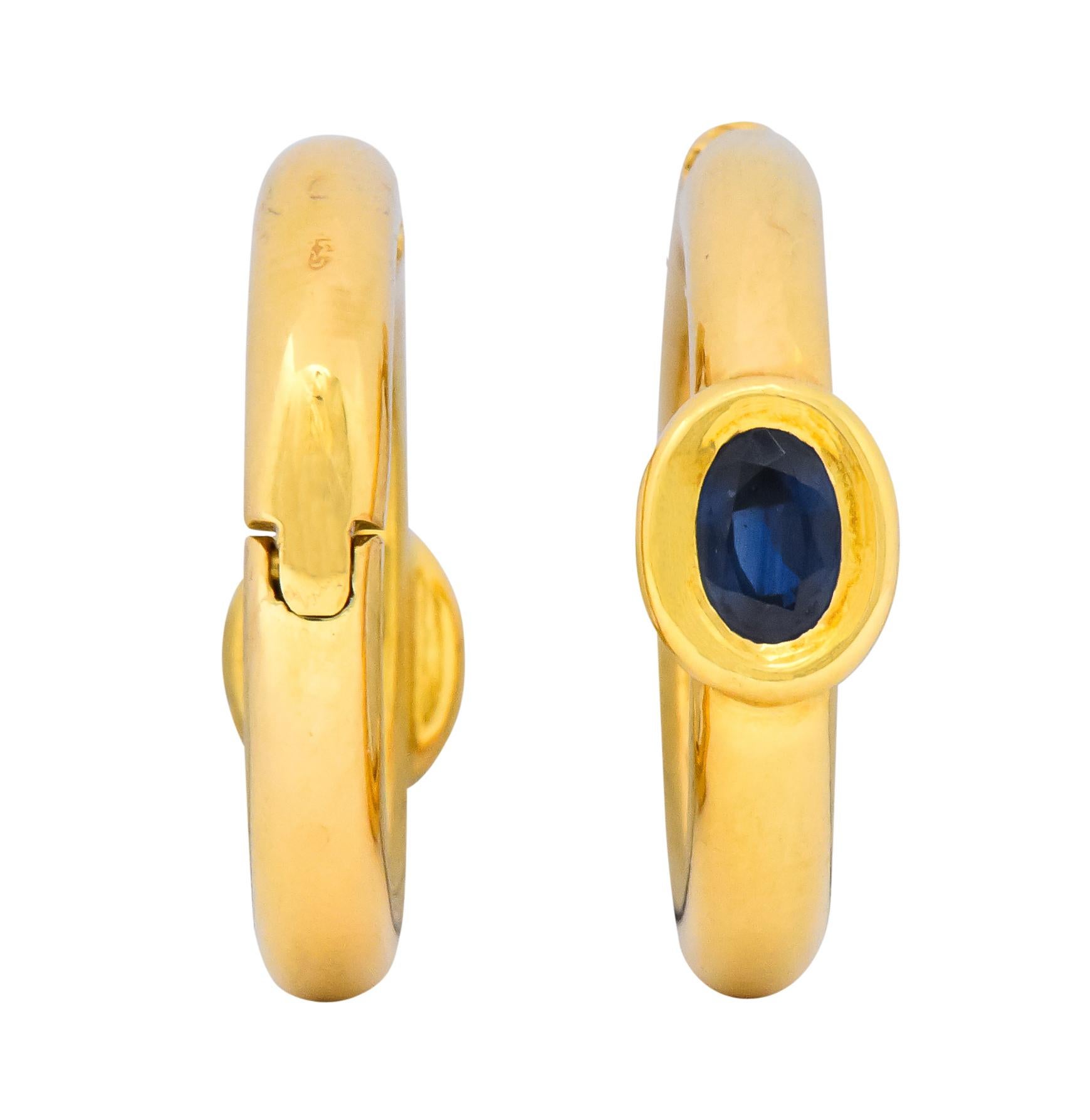Chaumet Paris Vintage 1.00 Carat Sapphire 18 Karat Gold Hoop Earrings 3