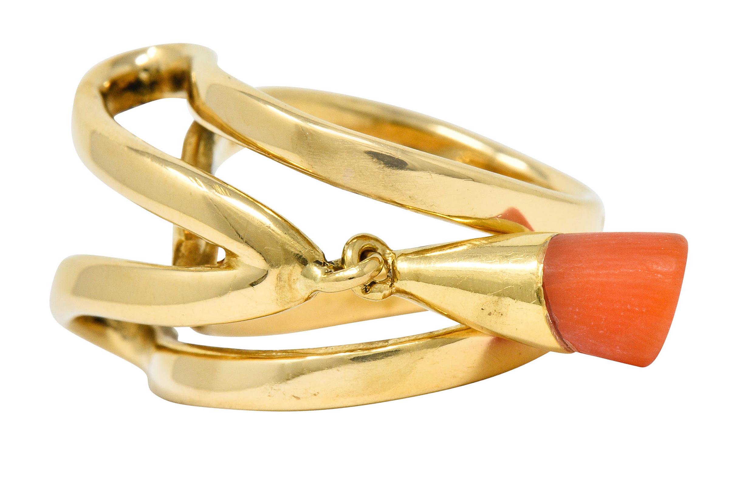 Women's or Men's Chaumet Paris Vintage 18 Karat Gold Coral Charm Band Ring, circa 1970s