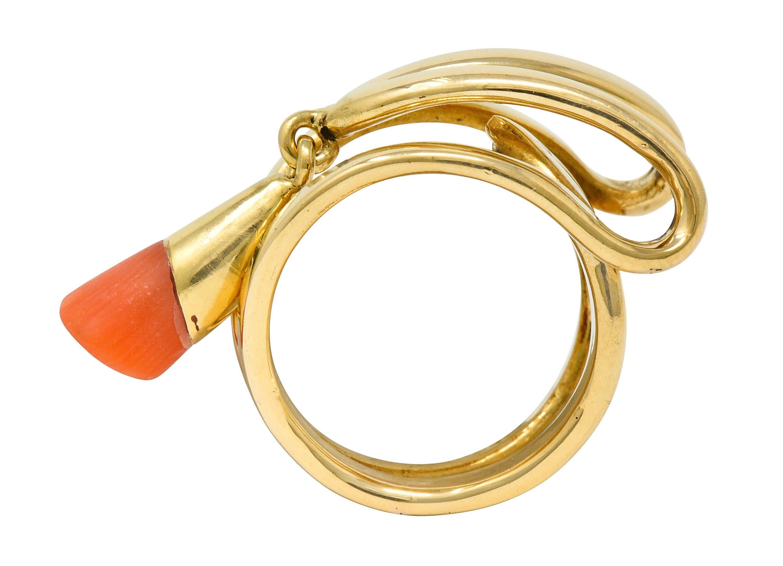 Chaumet Paris Vintage 18 Karat Gold Coral Charm Band Ring, circa 1970s 1