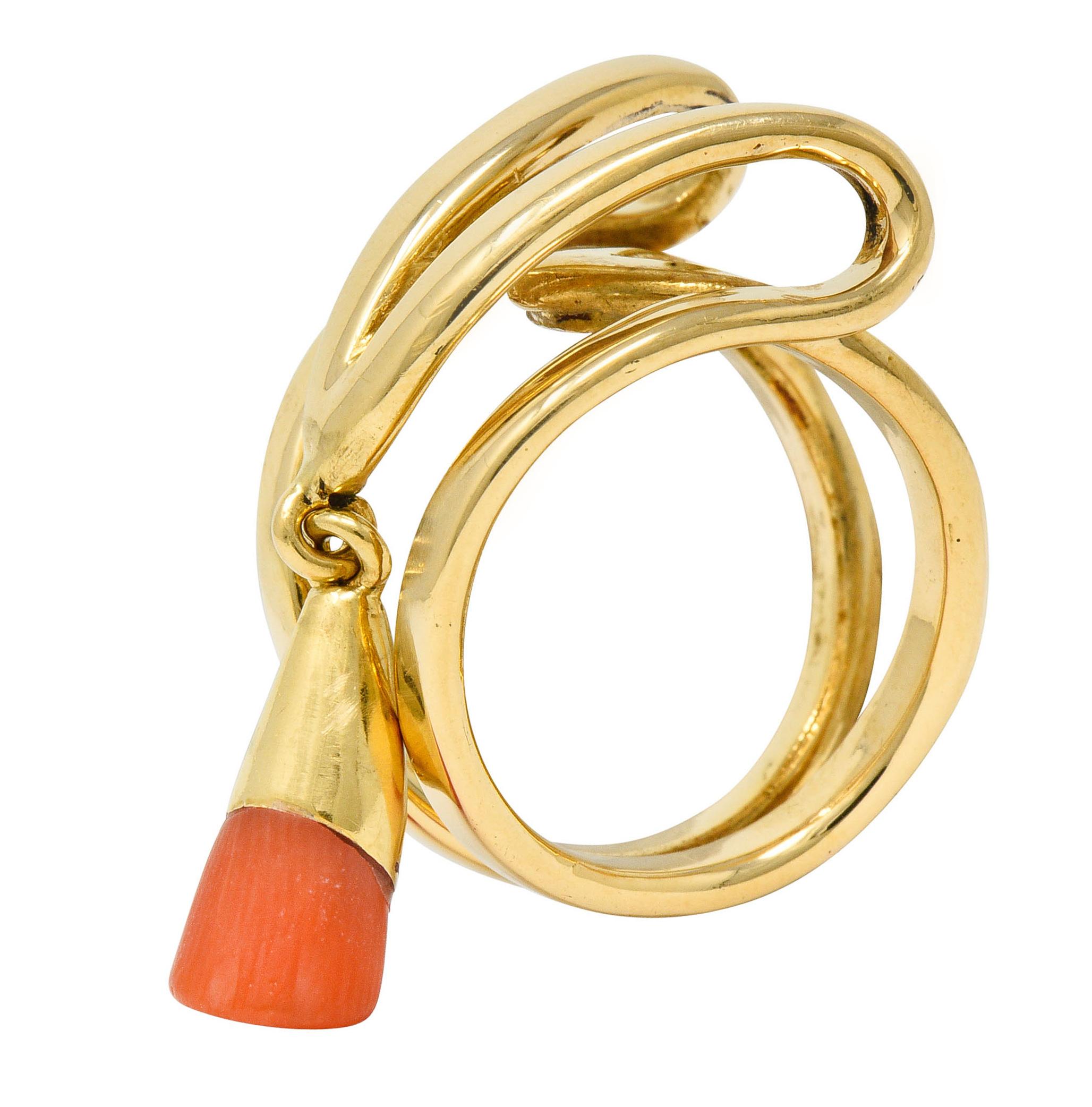 Chaumet Paris Vintage 18 Karat Gold Coral Charm Band Ring, circa 1970s 3