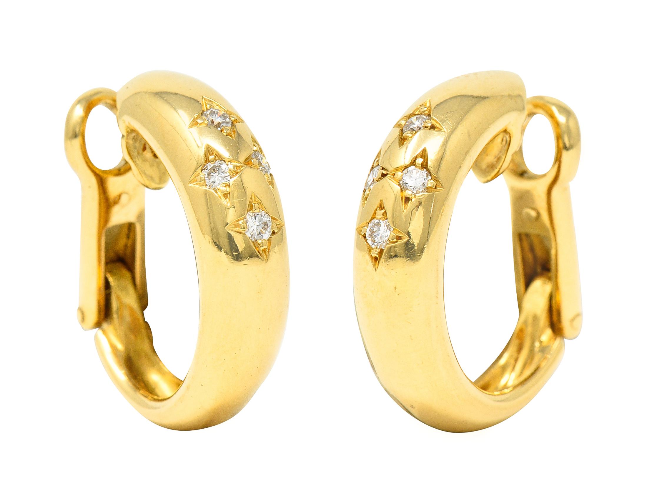 Brilliant Cut Chaumet Paris Vintage Diamond 18 Karat Yellow Gold Huggie Ear-Clip Earrings